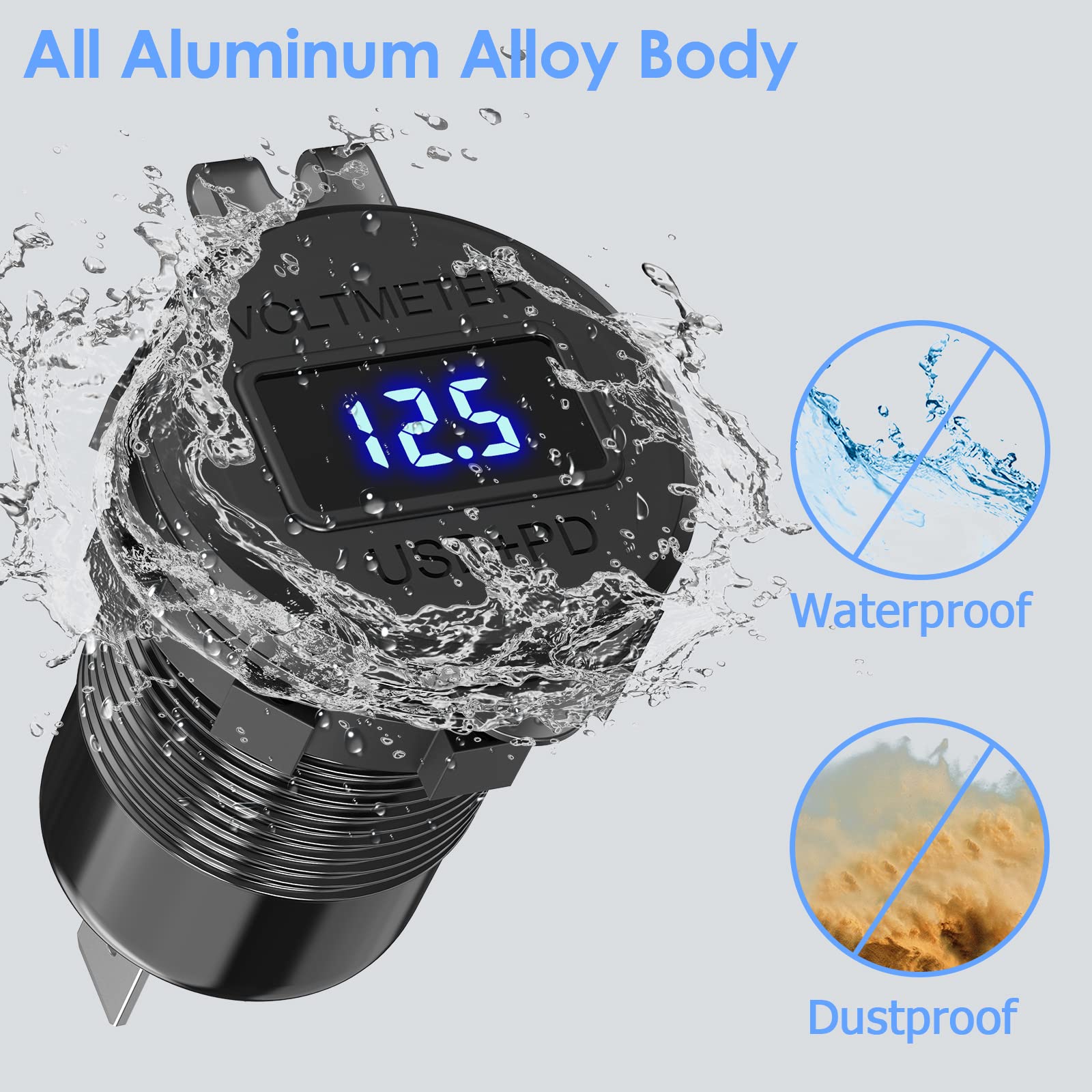 Gniazdo ładowarki samochodowej USB C 12 V gniazdo USB 2 sztuki: najnowszy aluminiowy metal 58 W podwójny PD3.0 20 W USB C i 18 W port QC3.0 gniazdo ładowarki Multi USB z przełącznikiem zasilania