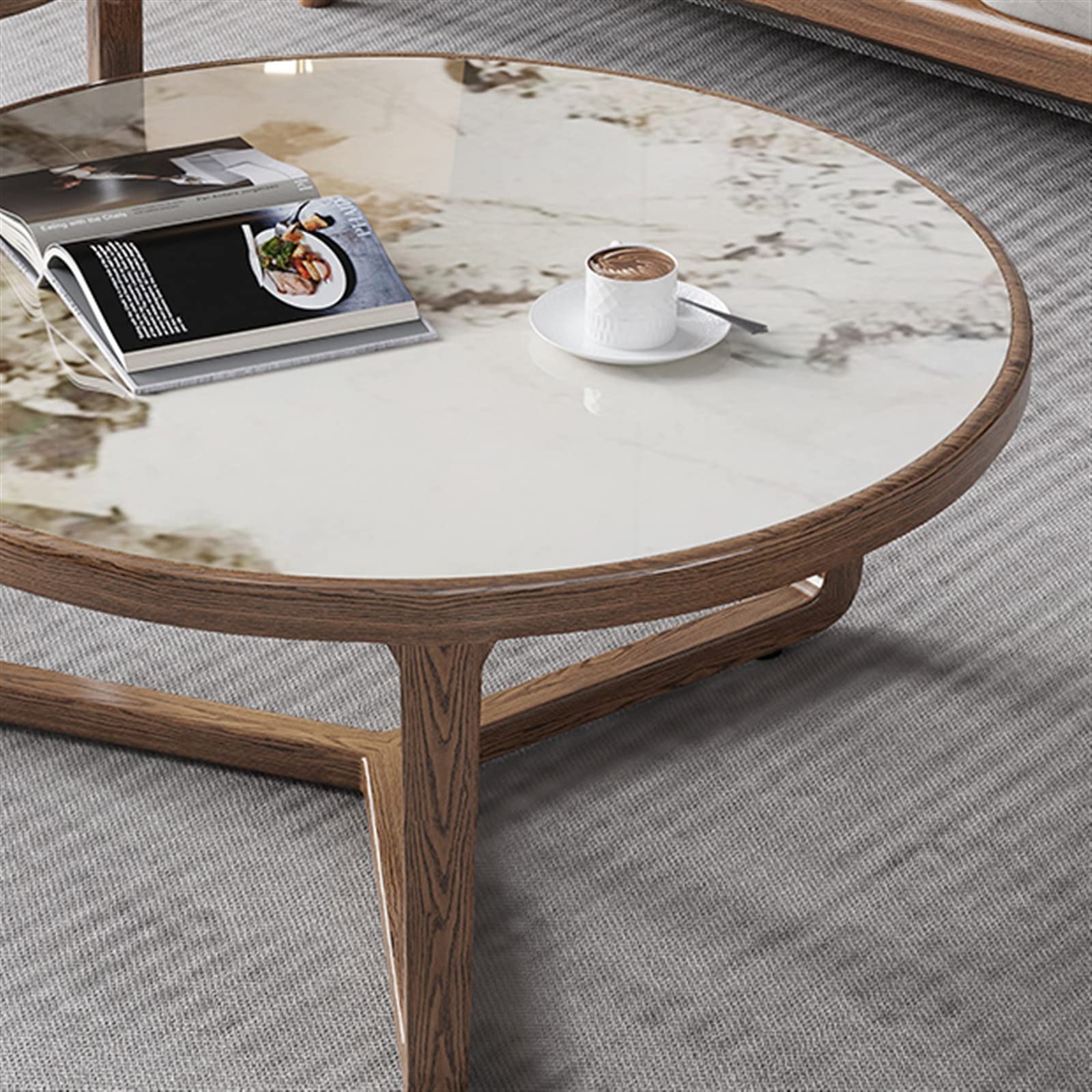 Tavolini da Caffè Tavolini Bassi Set di 2 tavolini rotondi a incastro, tavolino moderno, tavolino con piano in ardesia e gambe in legno naturale, tavolini rotondi a incastro for soggiorno per Soggiorn