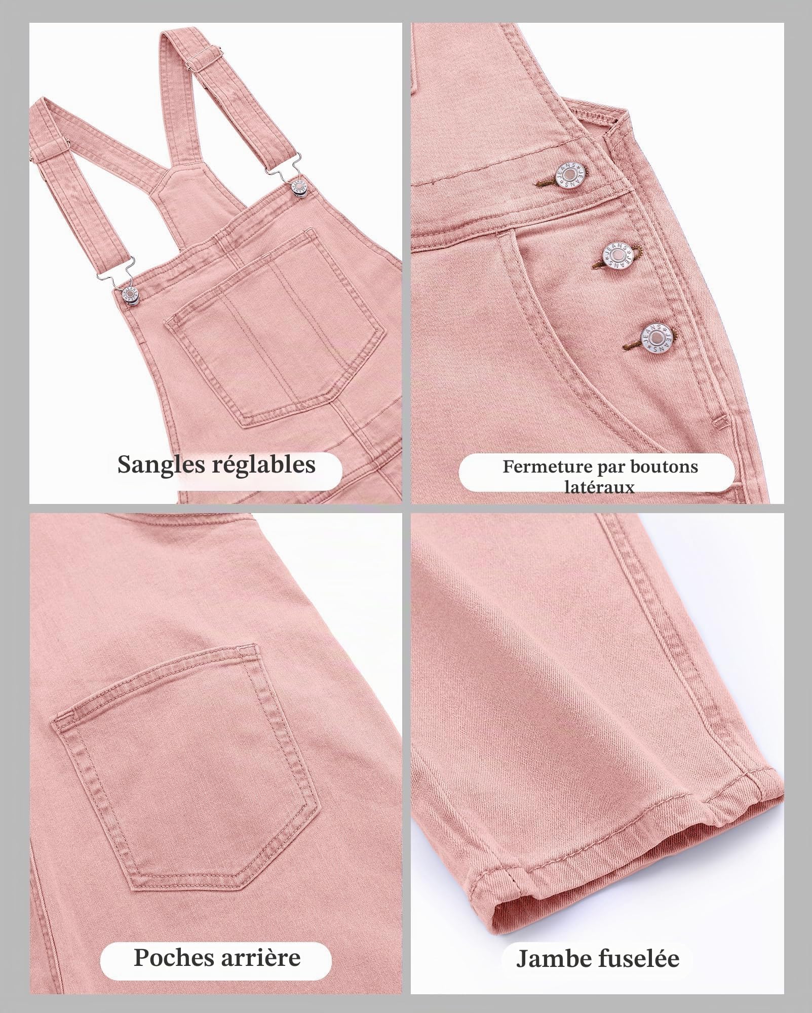 Vetinee Combinaison Ample Salopette Jean Femme