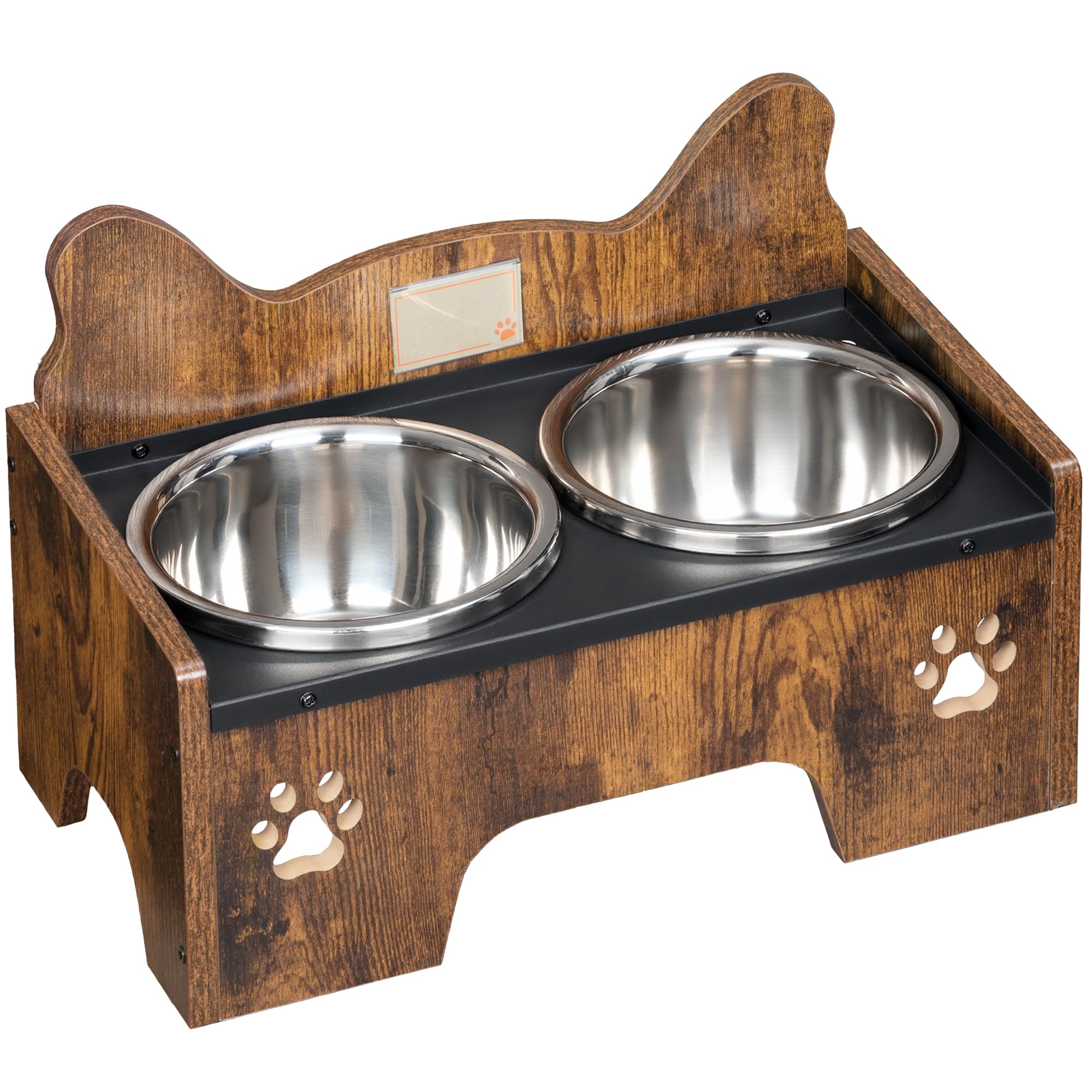 Hzuaneri Comedero Perro Elevado, Comedero Elevado Perro con 2 Cuencos de Acero, Antideslizante y a Prueba de Salpicaduras, Marrón y Negro PB01601B