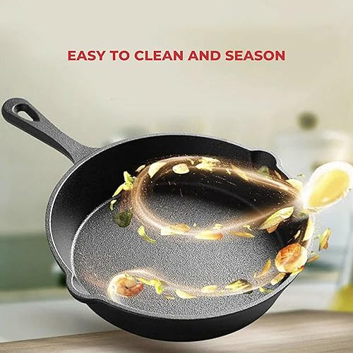 Miniatura 9 de Jim Beam Juego de 3 sartenes de hierro fundido previamente sazonadas con distribución uniforme y retención de calor, 6 pulgadas, 8 pulgadas, 10