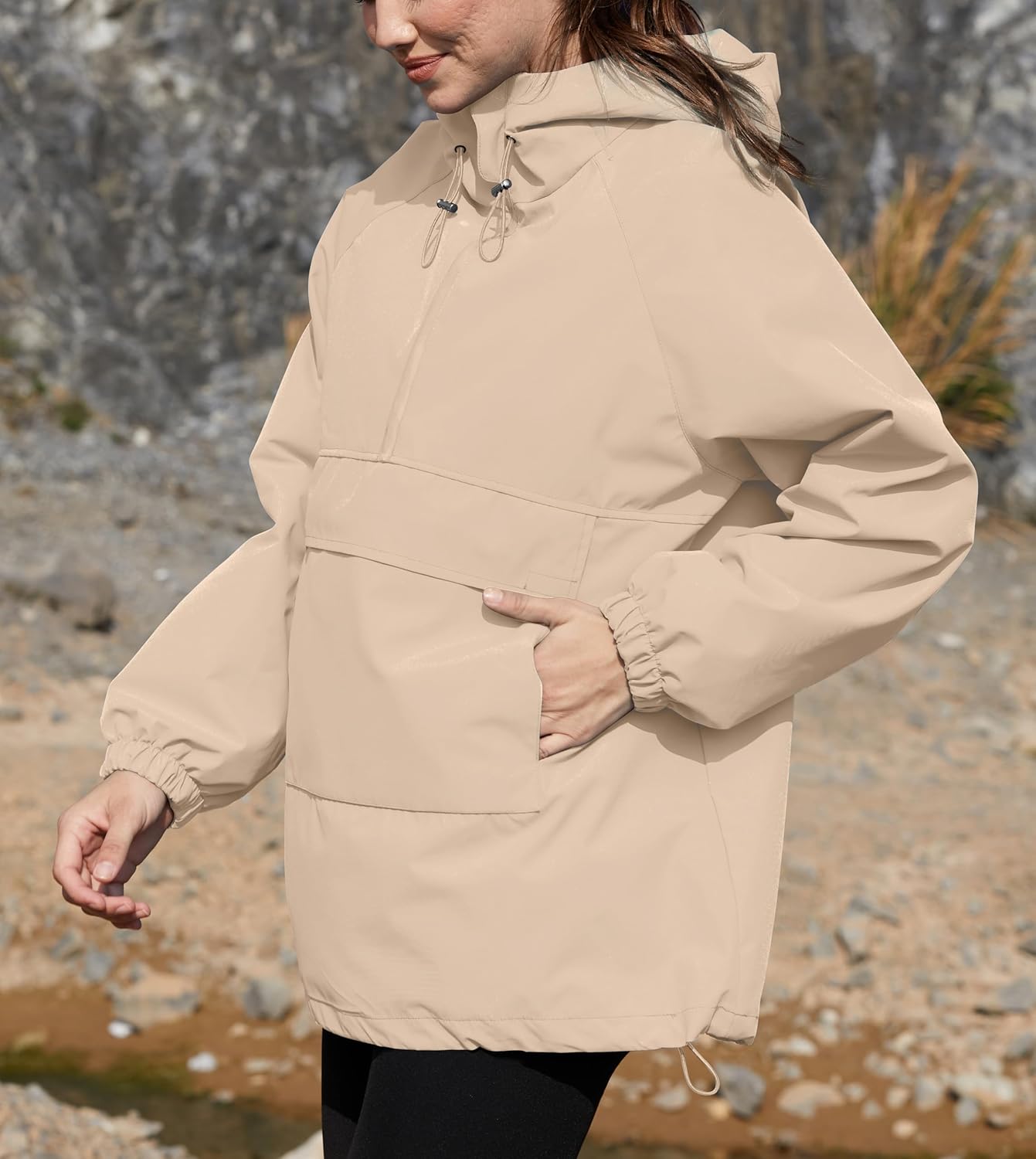 PESION Womens Packable Waterproof Raincoat Lightweight Rain Jacket, Running Cycling Hiking Windbreaker Pullover Jackets