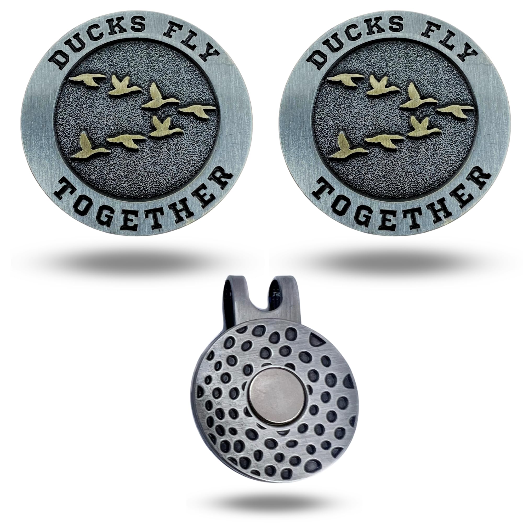 Full Metal Markers Ducks Fly Together Unique Magnetic Metal Golf Ball Marker Accessory with Hat Clip for Men and Women Hockey