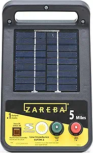 Zareba ESP5M-Z Solar Powered Electric Fence Charger - 5 Mile Lightning Electric Fence Energizer, Low Impedance, Contain Animals and Keep Out Predators, Black