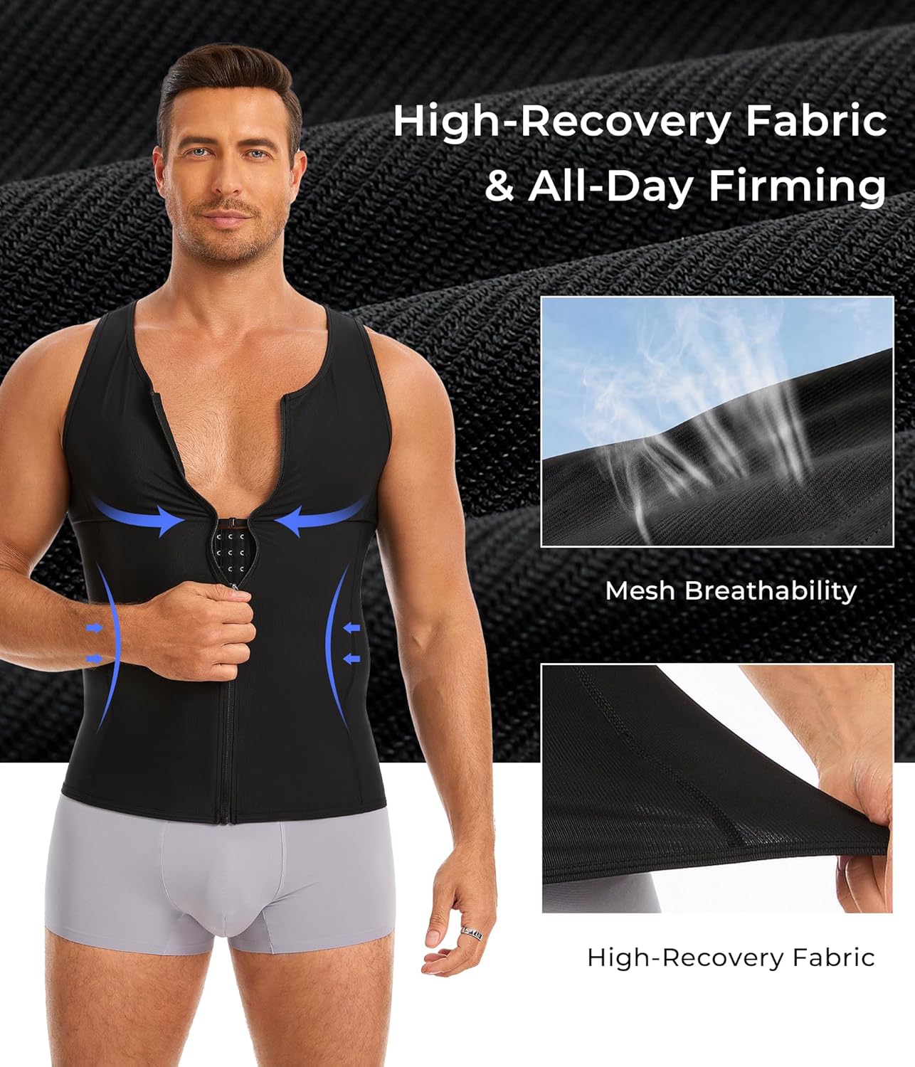 TAILONG Men's Compression Shirt - Shapewear Slimming Undershirt Tummy Control & Gynecomastia Vest Body Shaper Tank Top