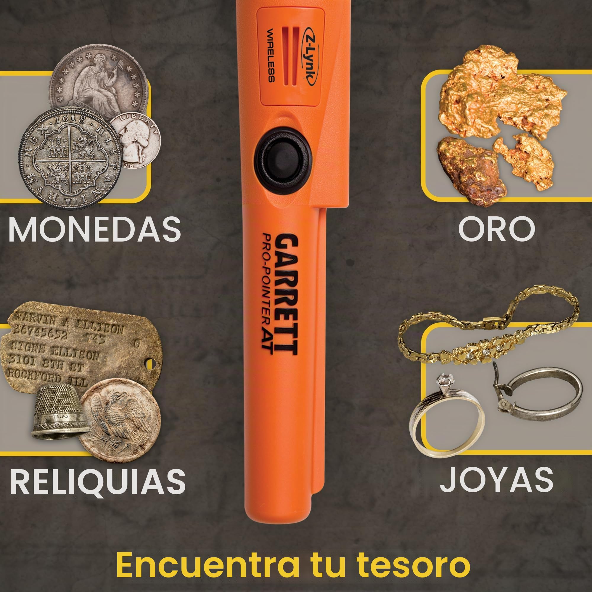Pinpointter Garrett PROPOINTER AT Z-LYNK - Detector de Metales, centralizador, Resistente al Agua, hasta 6 m, IP68, Color Naranja