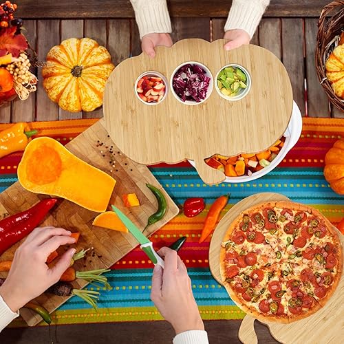 Miniatura 6 de 2 tablas de cortar de madera de calabaza de otoño de 11.81 x 9.25 pulgadas, para Acción de Gracias, Halloween, calabaza, charcutería, tabla de