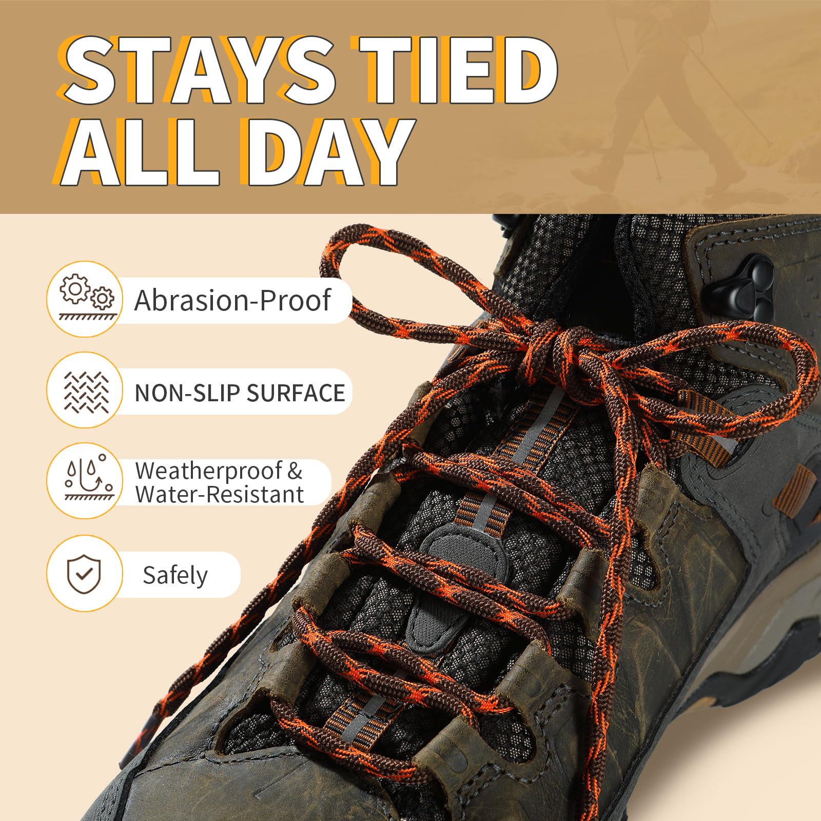 Stepace 2 Pares Cordones Redondos 4,5mm para Botas de Senderismo, Montaña y Trabajo, Cordones de Nylon Resistentes para Trekking — view 3