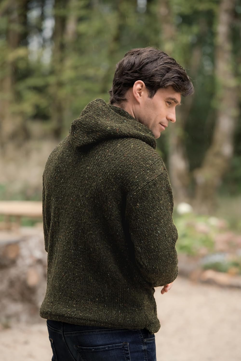 Aran Crafts Irish Mens Kangaroo Pocket Sweater, 100% Donegal Wool (K3084) - Image 3