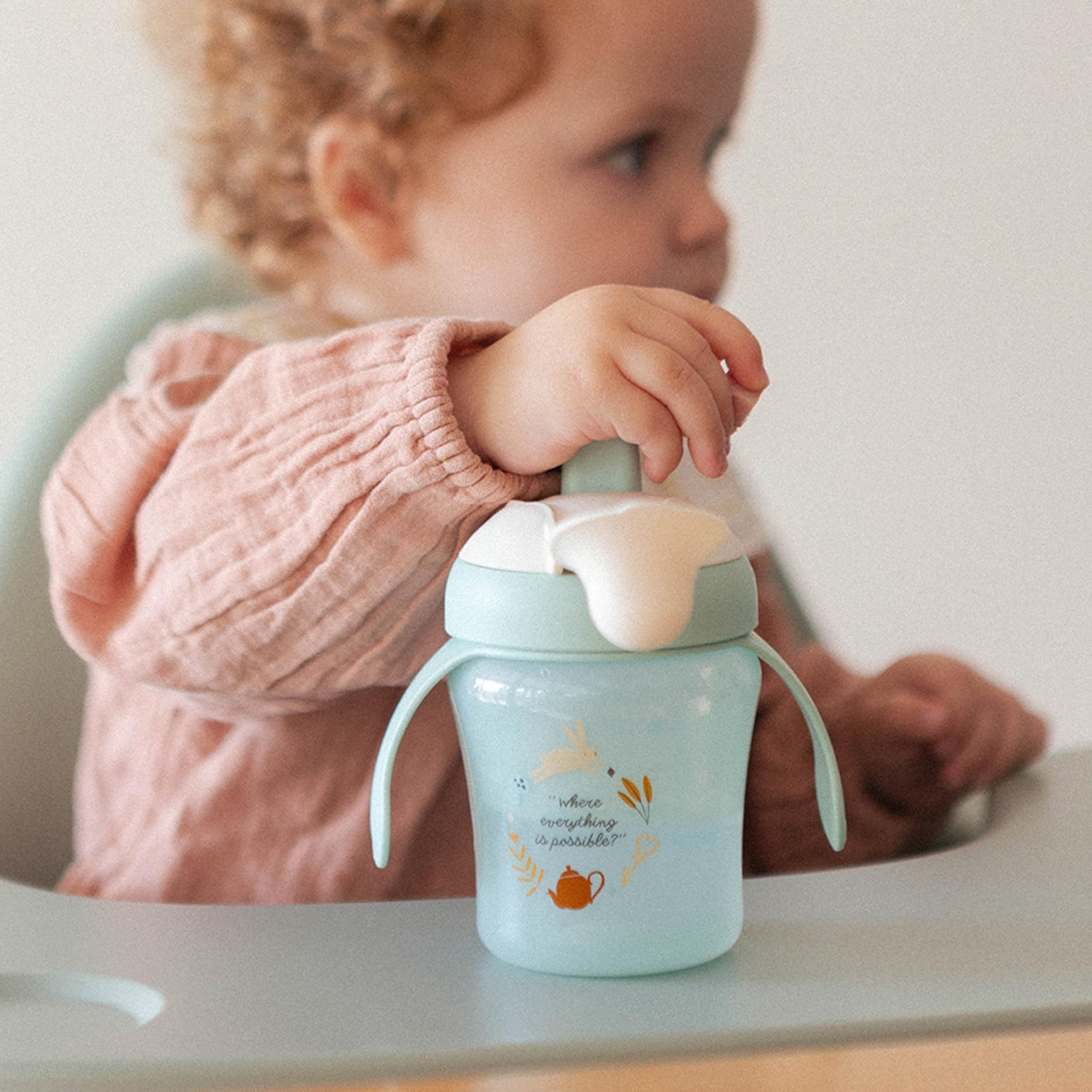 Suavinex, Tasse d'Apprentissage avec Bec Rigide. Gobelet Bébé Anti Fuite avec Couvercle Rabattable et Anses. Passe au Lave-Vaisselle. Trainer Cup 200 ml. Verre Bébé et Enfats +6 Mois. Wonderland Rose