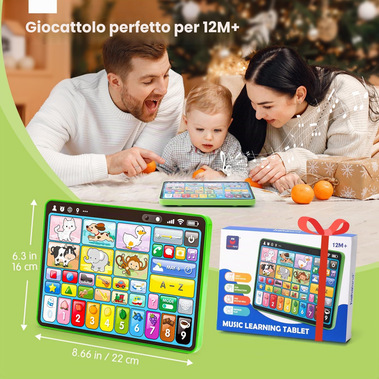 hahaland Pannello Musicale Bambino 1 Anno - Giocattolo Interattivo per Bambini Educativo Elettrico Sviluppo Precoce (EN/FR/ES)