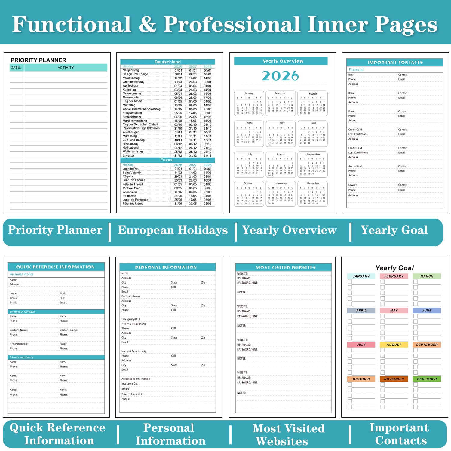 Agenda 2026 Semainier Mensuel Relié 15,8x21,7 cm Design Floral Organisateur avec Onglets Notes Autocollants Planificateur Productivité Bureau Études Maison