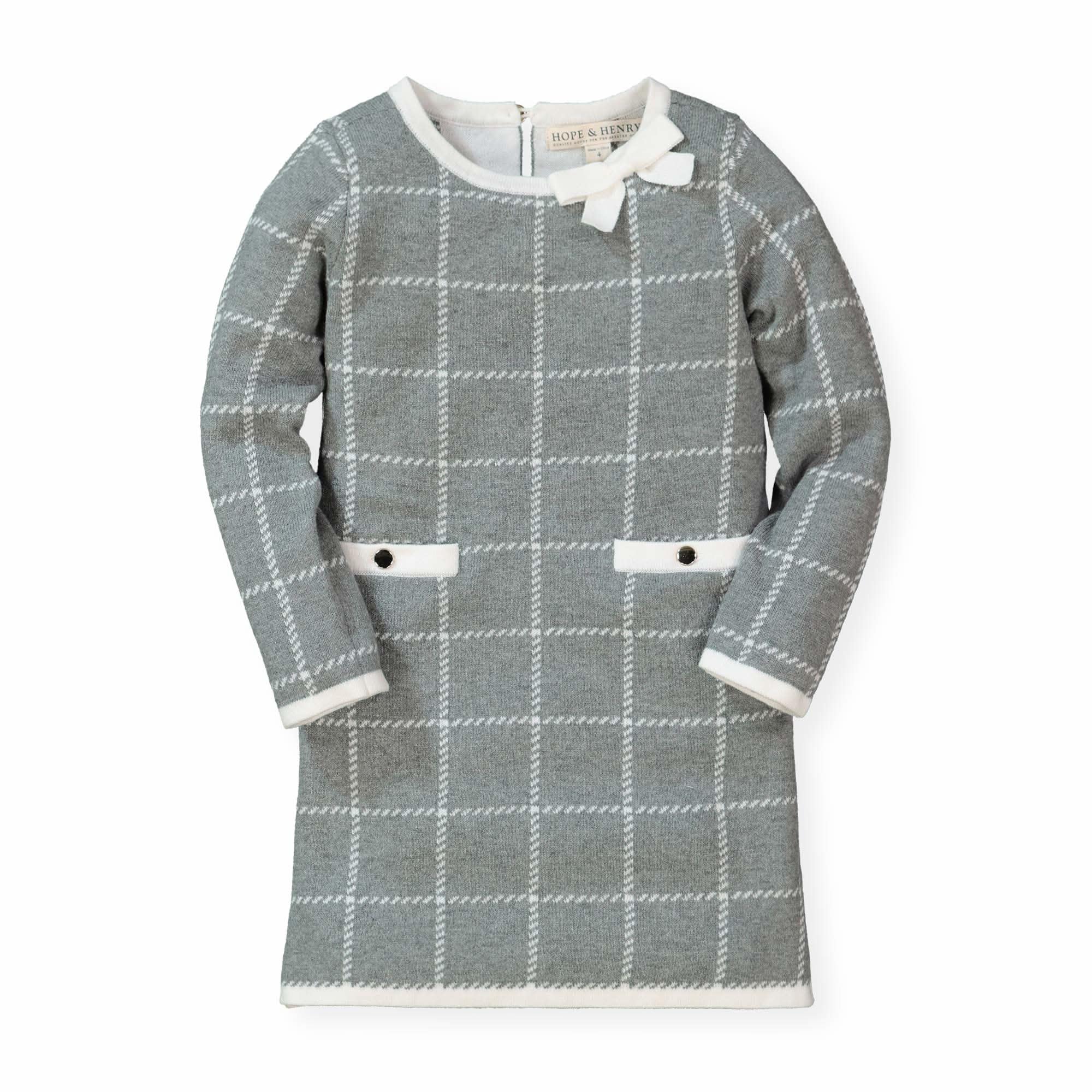 Hope &amp; Henry Kids' Long Sleeve Bow Detail Intarsia Sweater Dress | GOTS