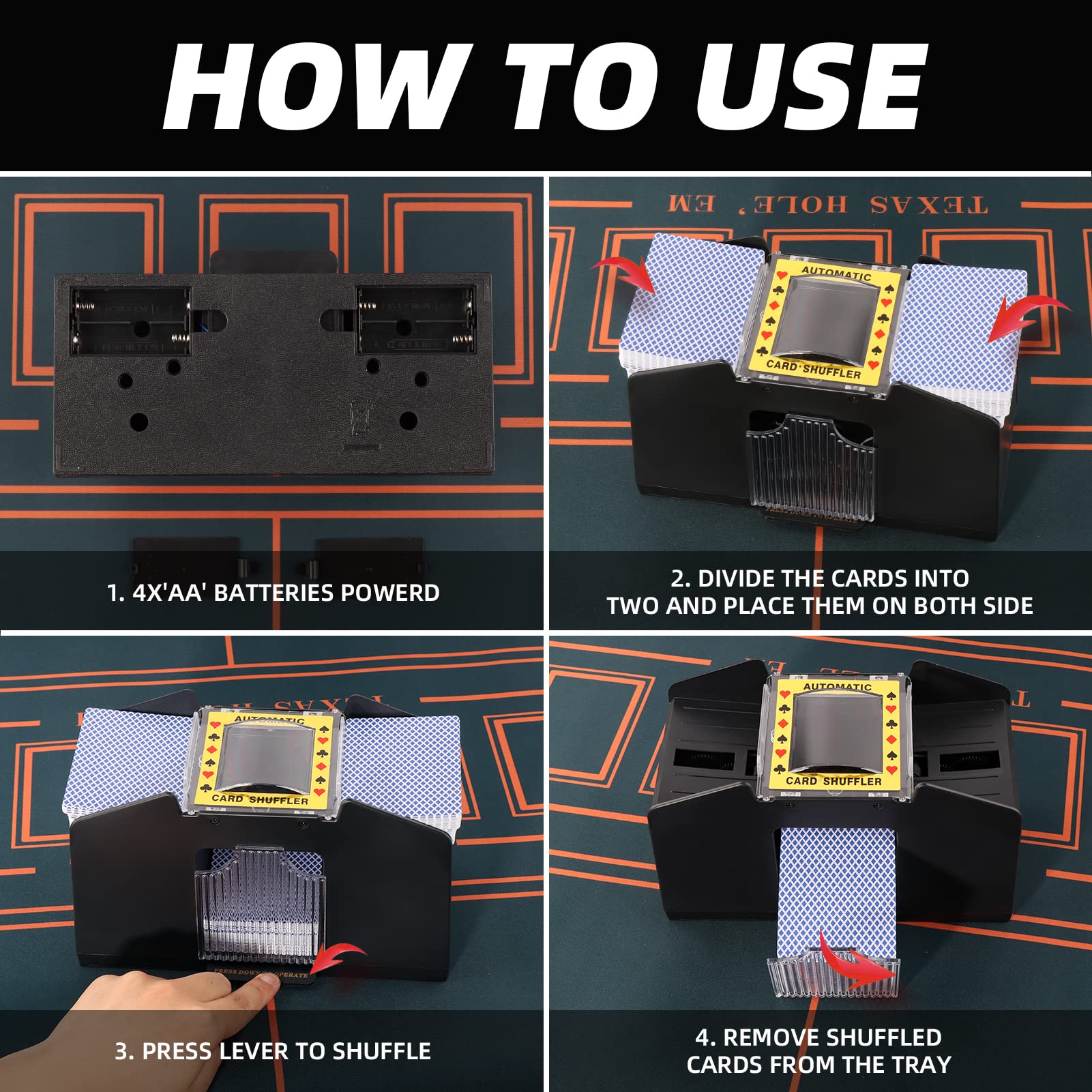 Barajador Automático De Cartas MXTIMWAN | Para 2 Barajas, A Pilas Y USB | Ideal Para Póker, UNO Y Blackjack