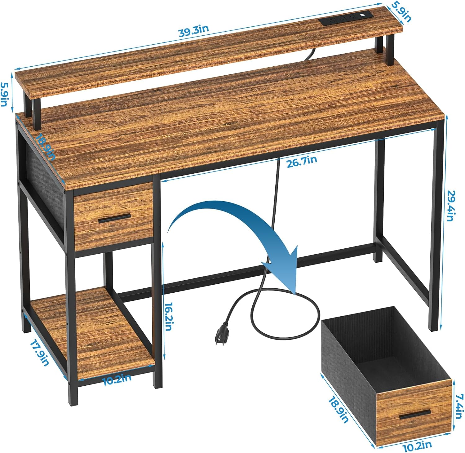 Diagram showing the GreenForest desk with the side storage unit installed on both the left and right sides.
