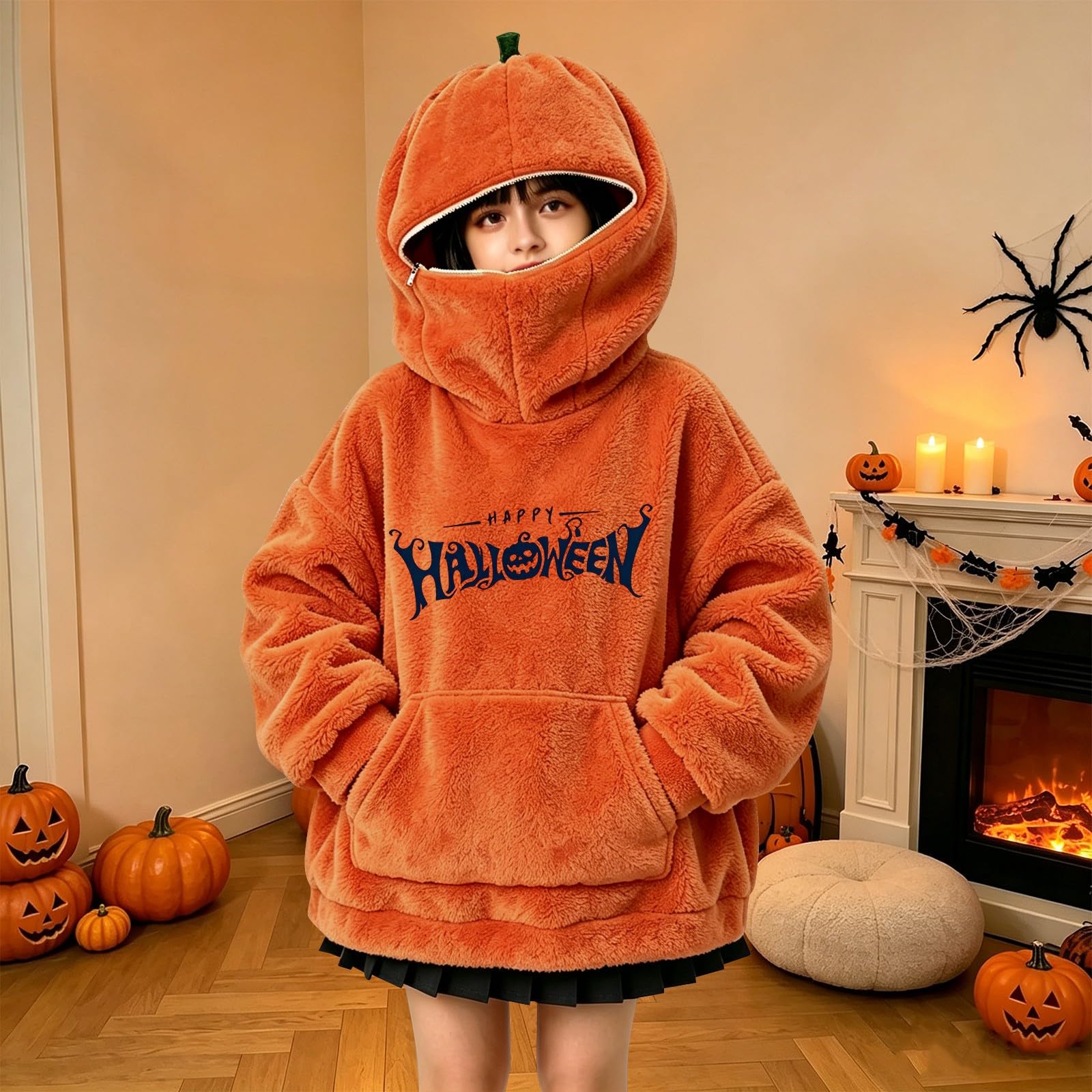 Sudadera con capucha de calabaza de Halloween para niñas