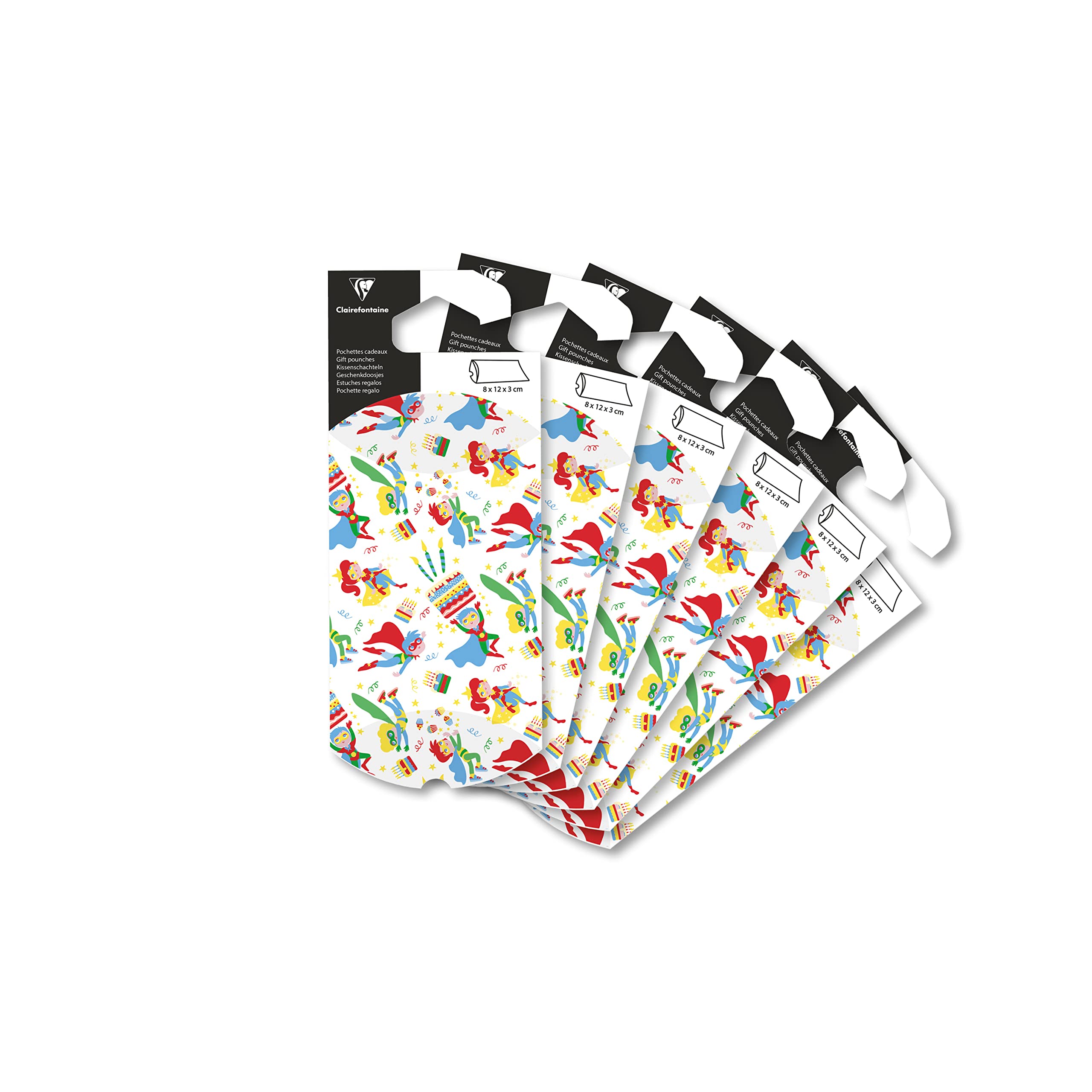 Clairefontaine 618000C - One pack of 6 Small Folding Gift Bags - Dimensions: 8x12cm - Design : Superheroes - pocket box - Ideal for Personalised Gift wrapping
