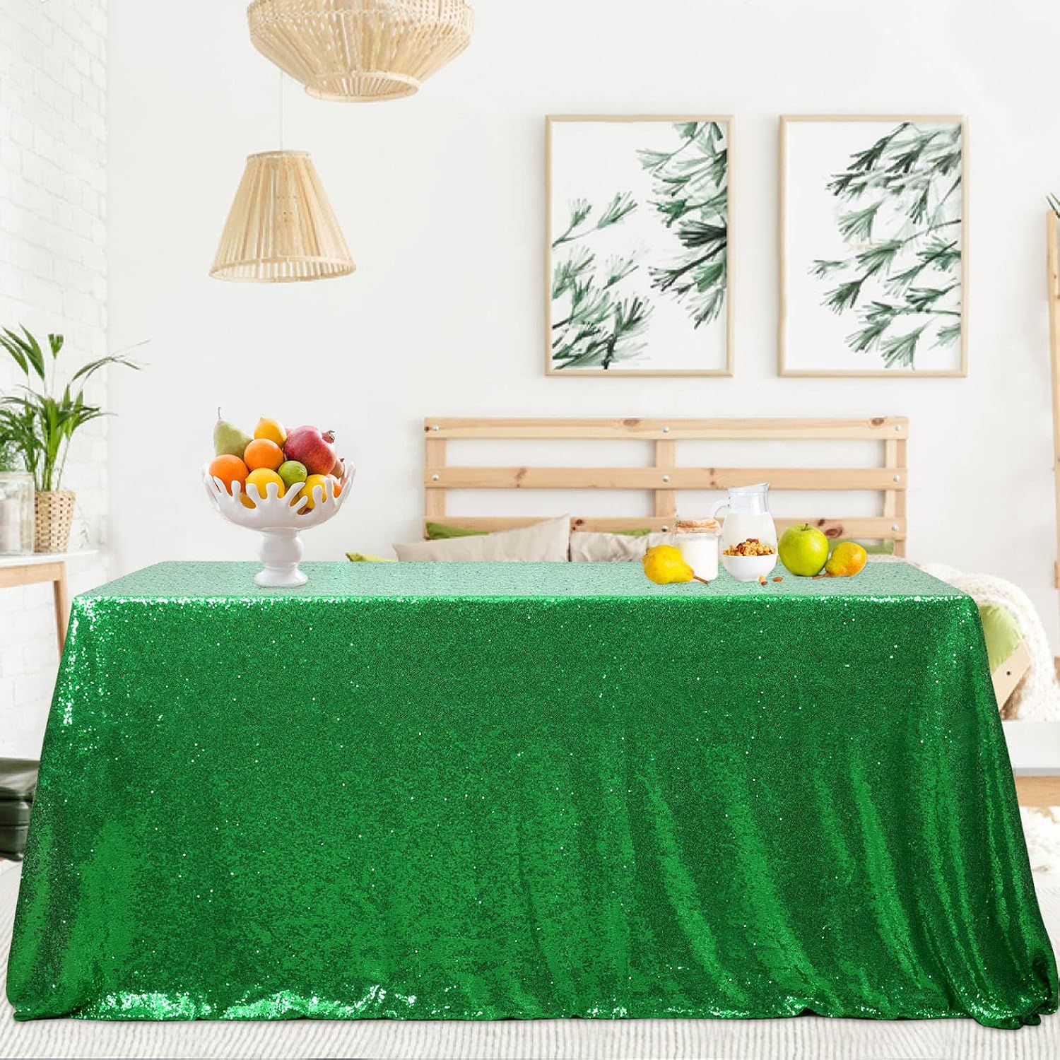 B-COOL Sparkly Sequin Tablecloth Glitter Fabric: Green Shiny Table Overlays Rectangular St. Patrick's Day Christmas Garden Indoor Outdoor Party Decorative 60x102inch