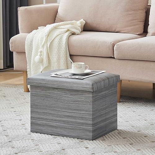 YOUDENOVA Otomana pequeña con reposapiés rectangular plegable de almacenamiento, espacio de almacenamiento de 36 litros, tela de lino con reposapiés