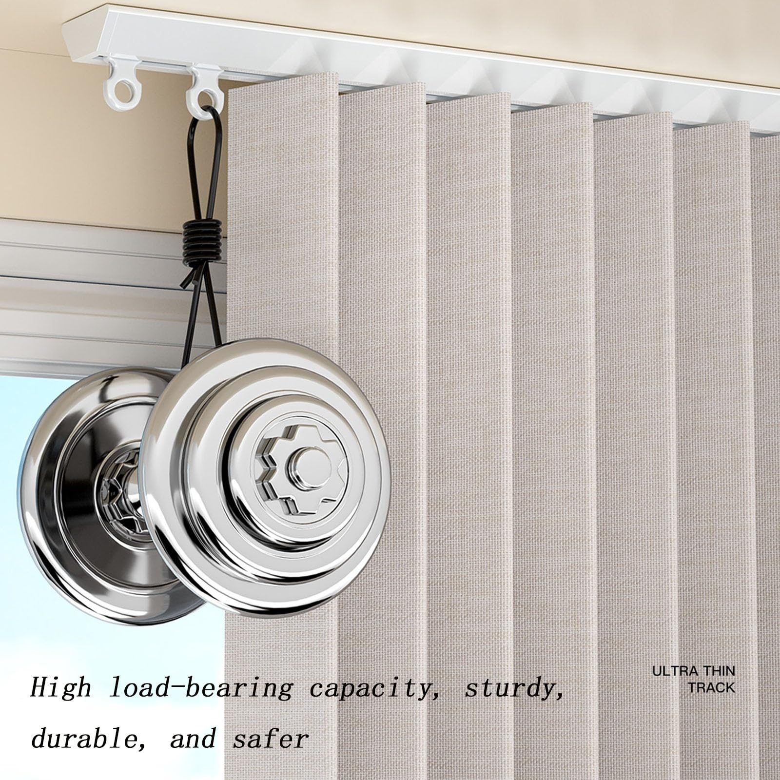 Rail de rideau de plafond en alliage d'aluminium à voie en forme de V avec poulies silencieuses, adapté aux baies vitrées et aux fenêtres à ouverture vers l'intérieur(9.1 ft)