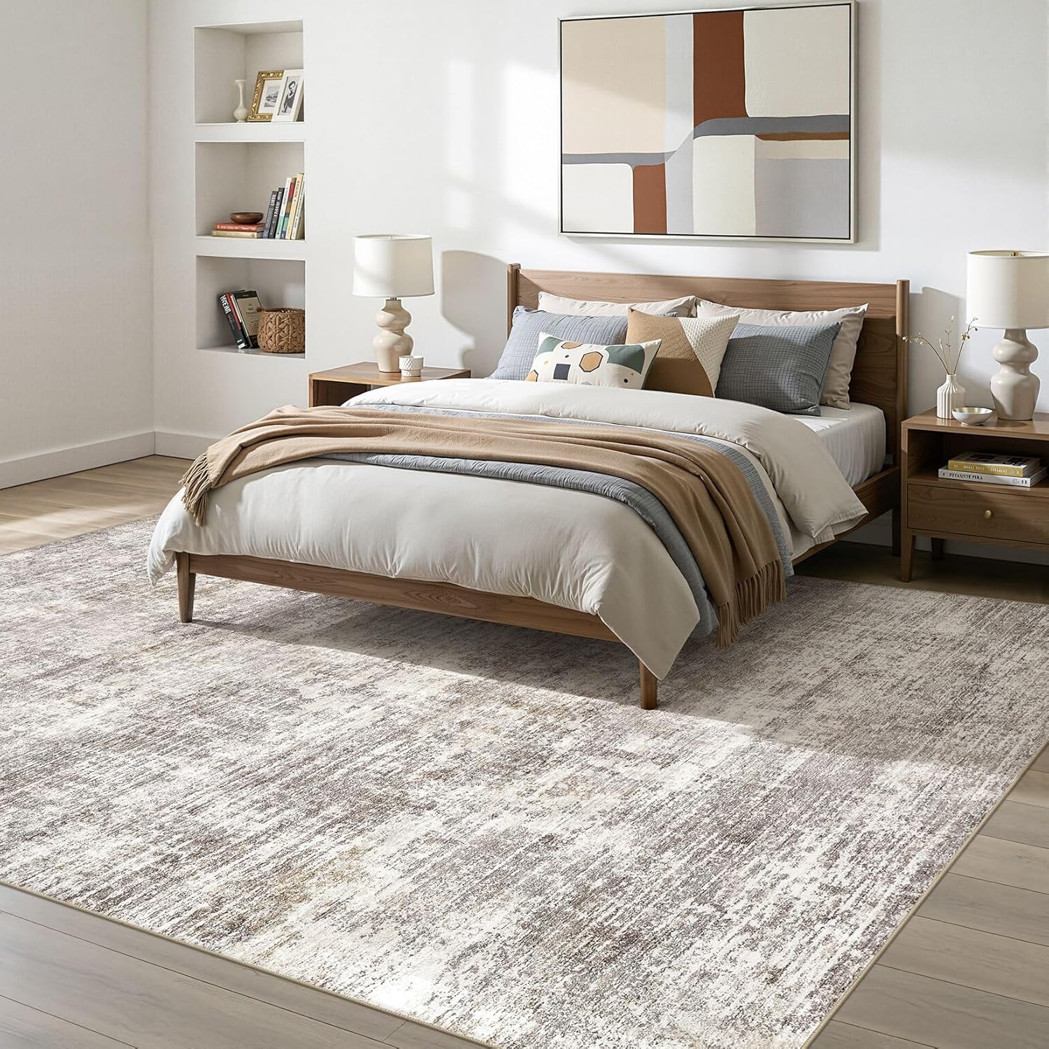 8x10 Area Rugs for Living Room: Washable Large Neutral Abstract Rug Soft Non Slip Stain Resistant Low Pile Indoor Carpet for Bedroom Dining Room Nursery Office Playroom - Greyish Brown