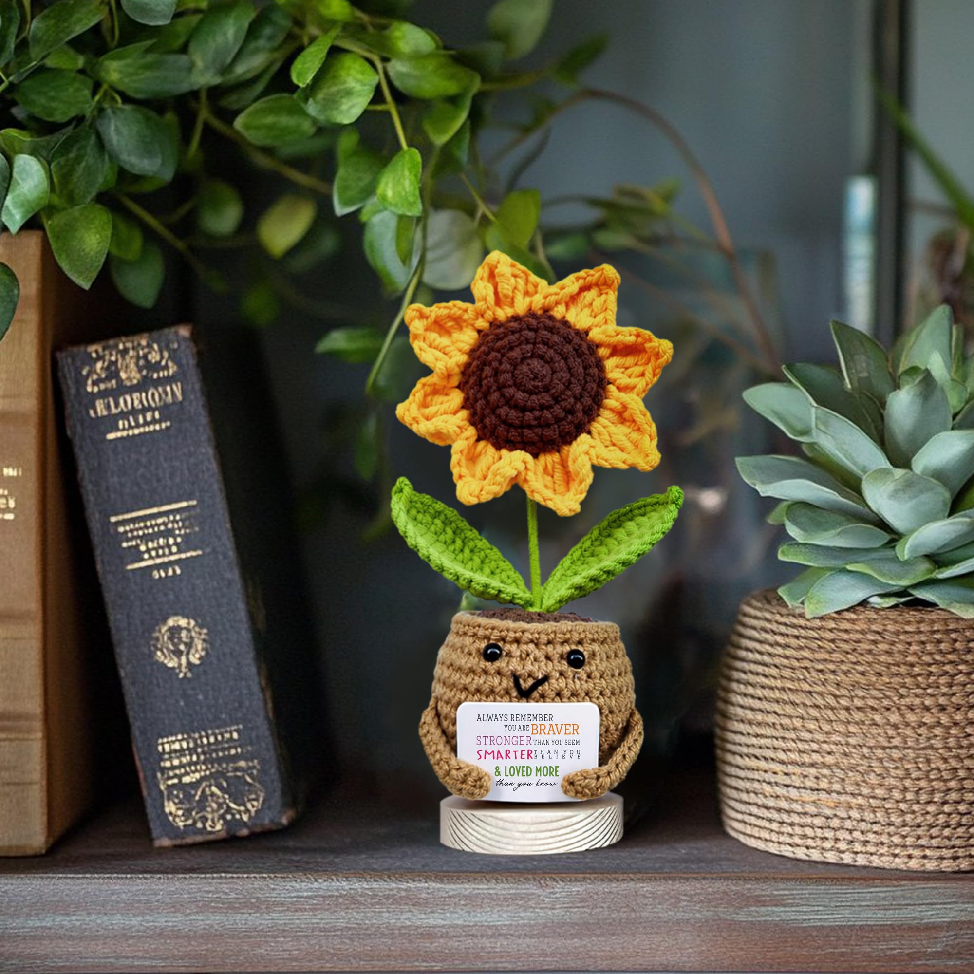 Handmade Positive Sunflower Crochet Doll with Card for Women, Cute with You Are Braver, Smarter, Loved Heartfelt Message - Image 4