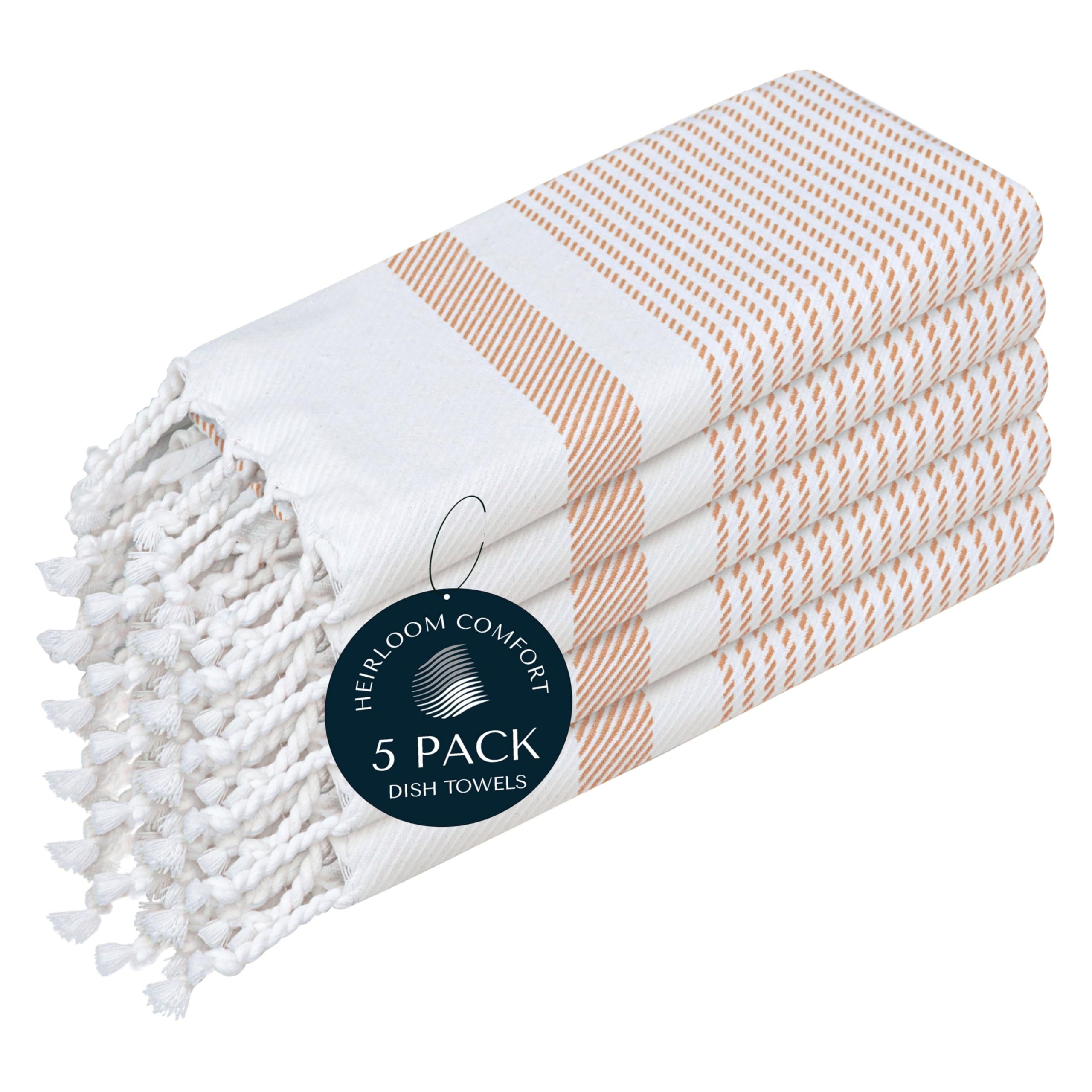 HEIRLOOM COMFORT Ash Grey Turkish Kitchen Towels 40x66 cm, 5 Pack, 100% Cotton, Ultra Absorbent, Soft, Fast Dry, Machine Washable, Dish Towel with Tassels for Drying Dishes, Cleaning, Everyday Use