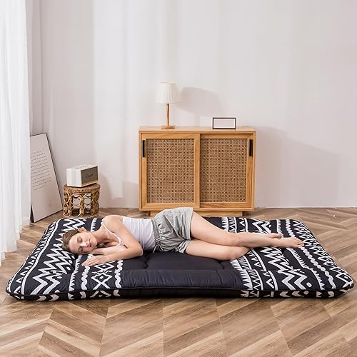 Miniatura 5 de MAXYOYO Colchón de futón japonés para piso, almohadilla gruesa para dormir, tumbona enrollable, almohadilla para camping y habitación de invitados,