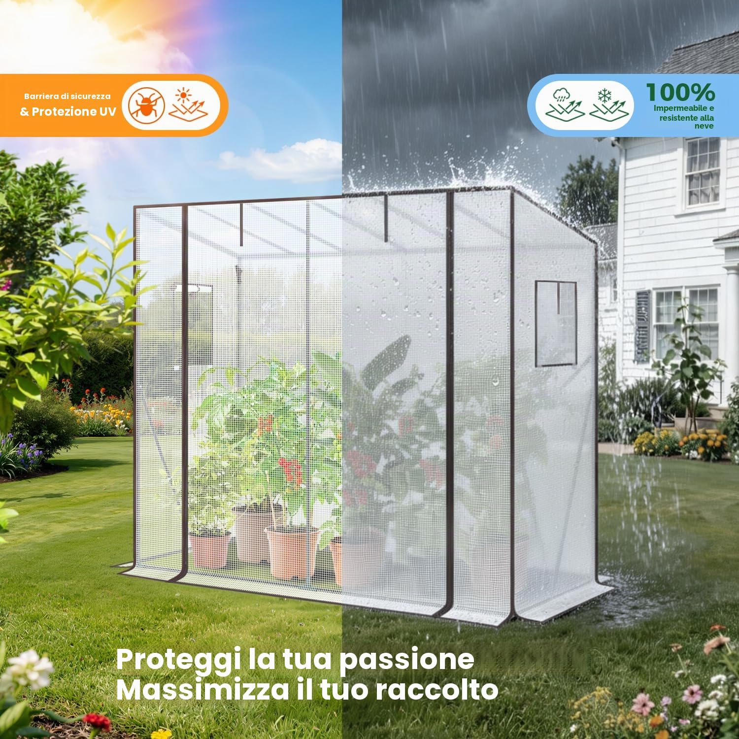 Ohuhu Serra da Giardino con Finestre, Mini Serra Walk-in con Pellicola di Copertura in PE da 130g/m², 200x77x170 cm serra da balcone Resistente e Durevole Multiuso Riparo per Piant, Bianco