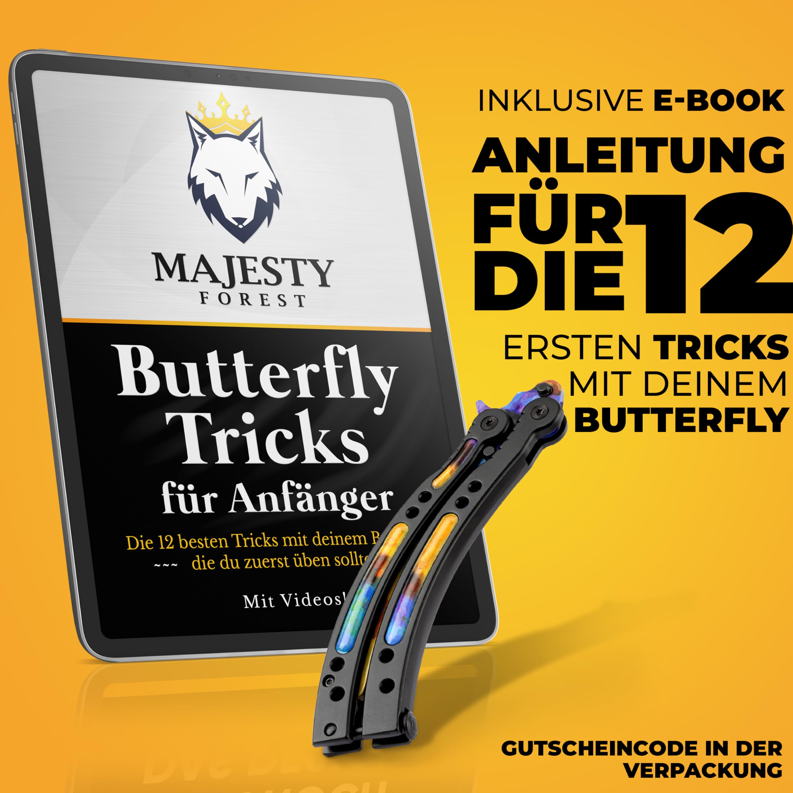 Butterfly Trainer im CSGO-Stil – Edelstahl Balisong Trainer mit stumpfer Übungsklinge und E-Book zum Tricks lernen