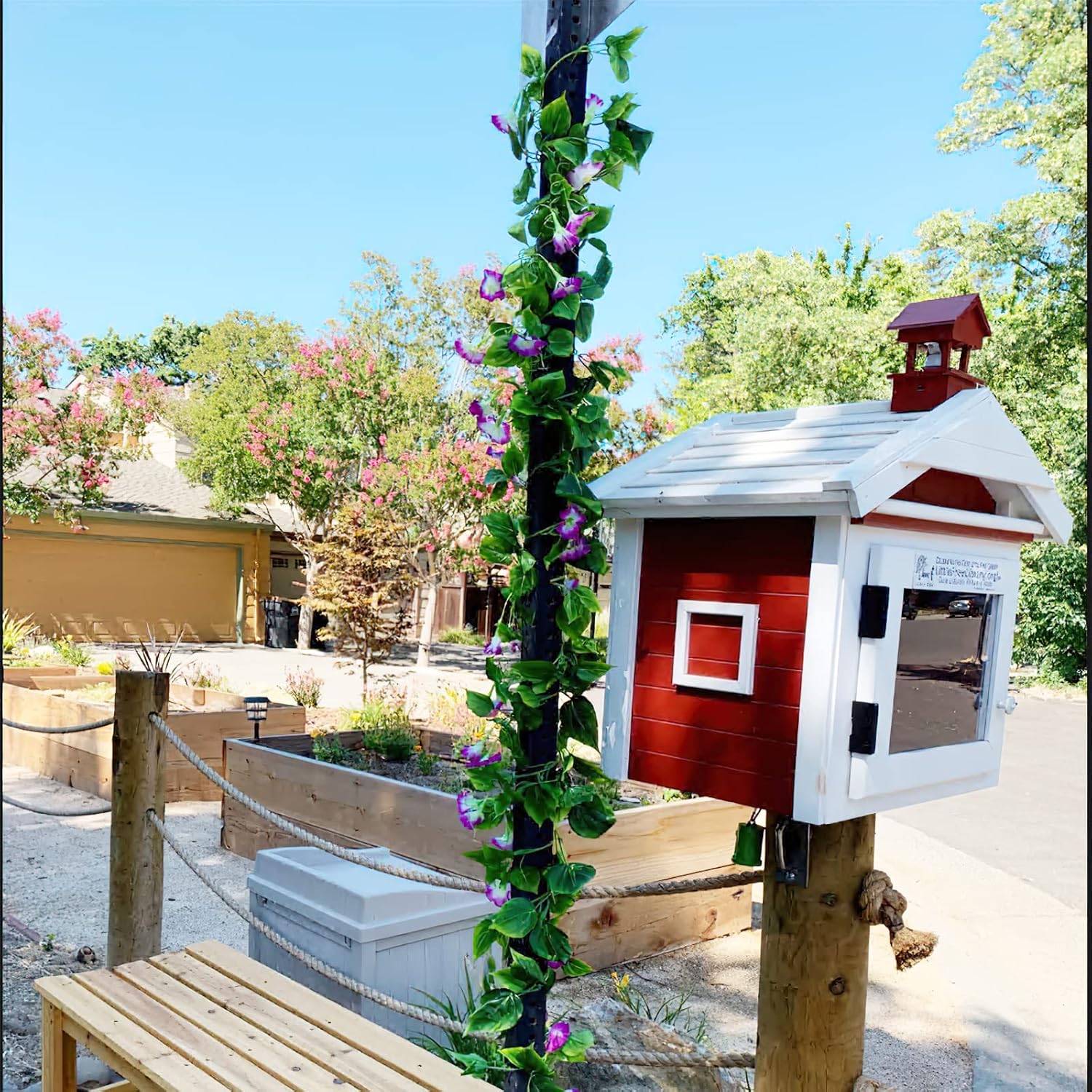 CISDUEO 2 Pcs Artificial Vines Silk Morning Glory Vines for Outdoor 15Feet Hanging Plants Garland Purple Fake Green Plant Morning Glories for Home Decor Wall Fence Stairway Wedding Hanging Baskets image 4