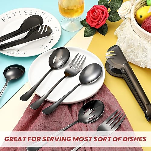 Miniatura 3 de Utensilios de servir de acero inoxidable juego de cucharas grandes de 945 pulgadas pinzas de metal de 9 pulgadas tenedores de servir de 87 pulgadas