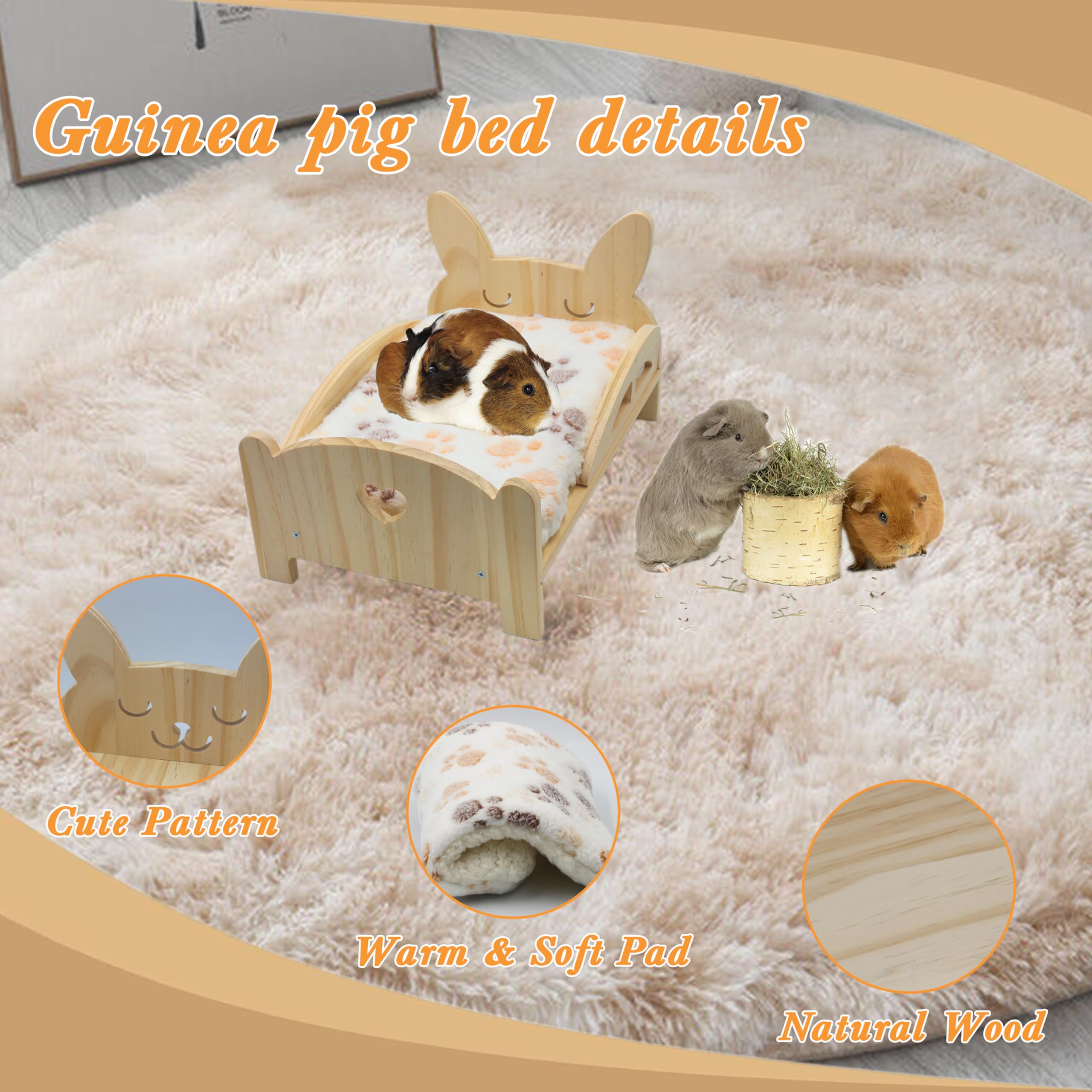 Amakunft Wooden Guinea Pig Bed with Soft Mat, Detachable Guinea Pig Bed - Image 3