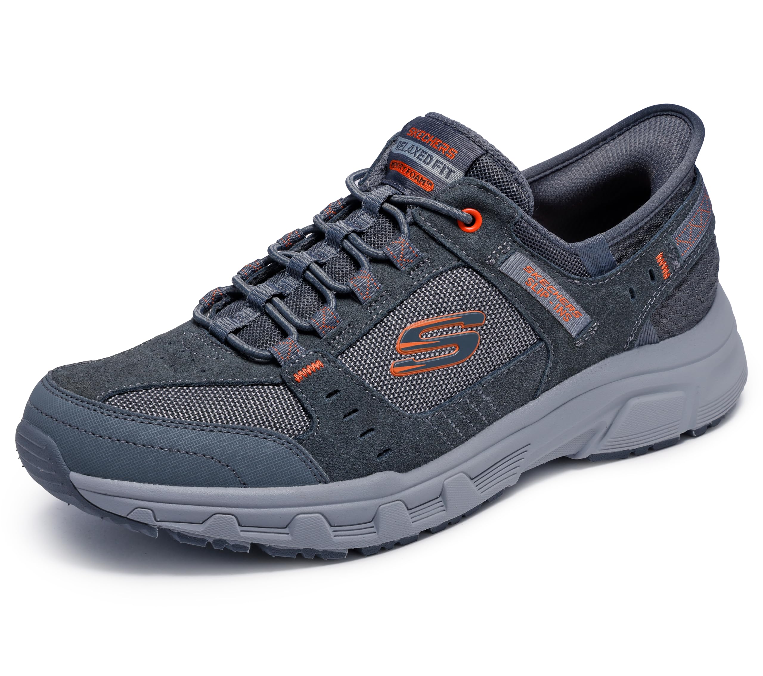 Skechers Mens Oak Canyon Consistent Winne Hands Free Slip in, Gray/Orange, 9.5