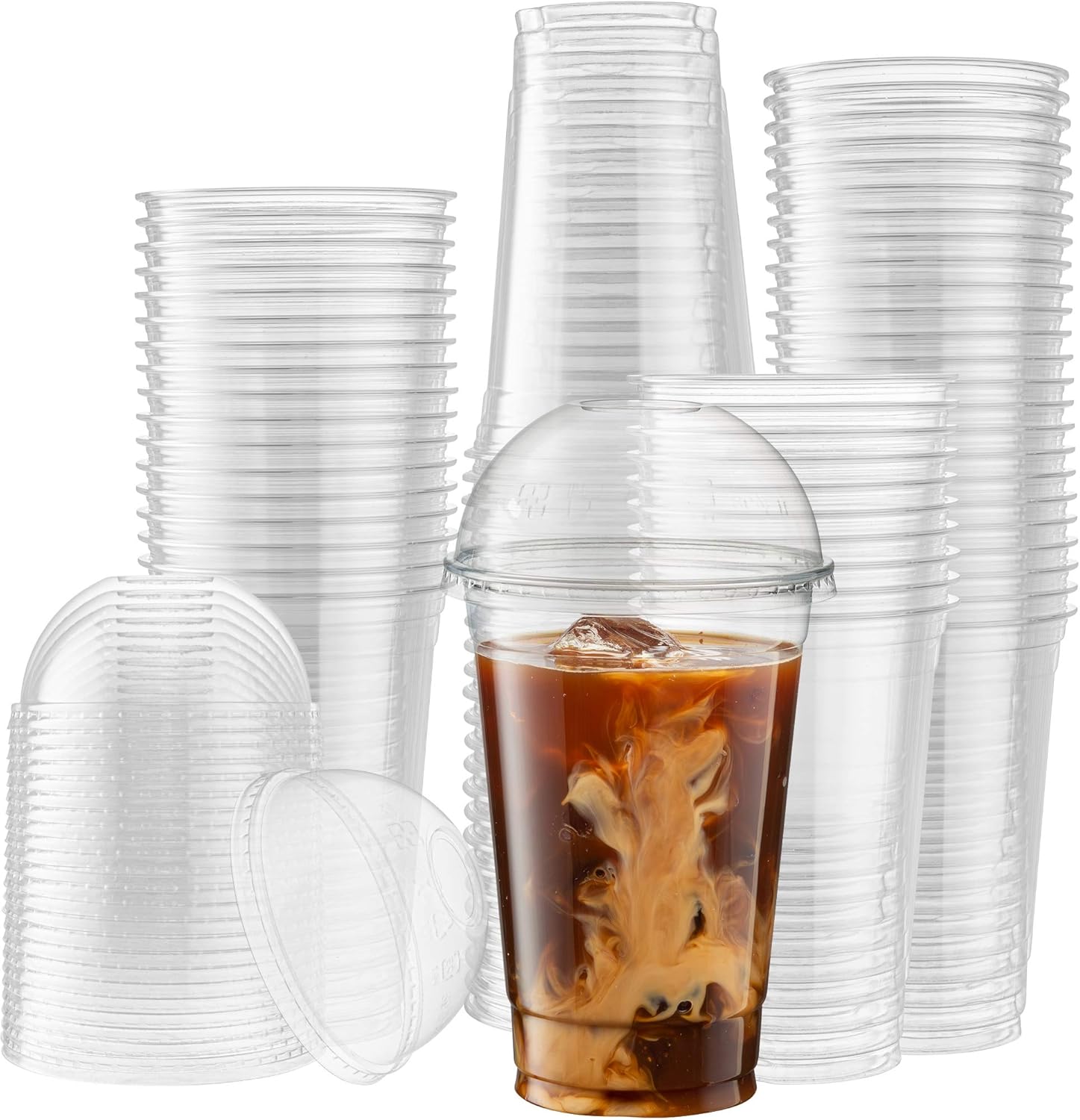 [100 Sets - 20 Oz] Crystal Clear Plastic PET Cups With Dome lids for Iced Coffee, Cold Drinks, Milkshake, Slush Cups, Smoothy's, Slurpee, Party's, Plastic Disposable Cups