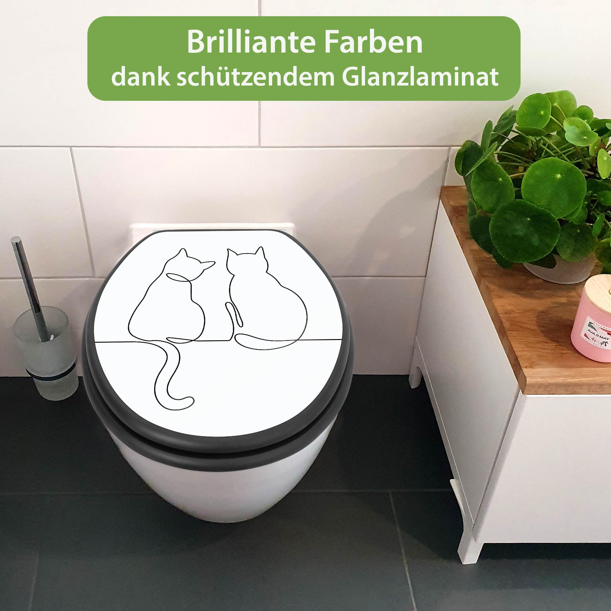 banjado Toilettendeckel Katzen - SoftClose Absenkautomatik - 38 x 46,5cm - MDF Klodeckel anthrazit - WC Sitz O-Form - Toilettensitz dunkel pflegeleicht - Motiv Katzenliebe 2