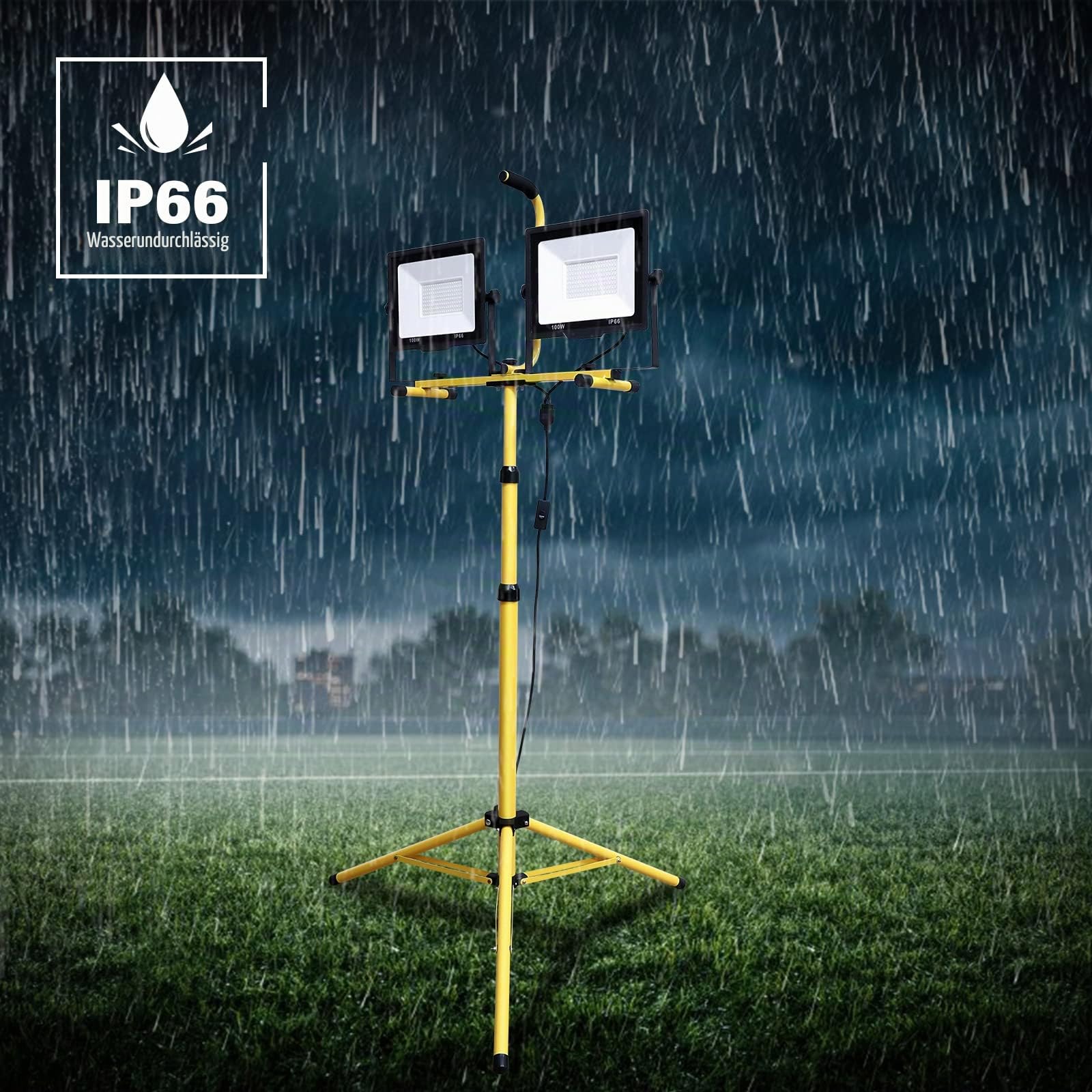 LED Baustrahler Arbeitsstrahler mit Stativ 2x100W, Willpower LED Strahler 20000lm Fluter Scheinwerfer Teleskopisch Tripod-Ständer Baulampe Wasserdicht LED Arbeitsleuchte 5M Kabel für Werkstatt