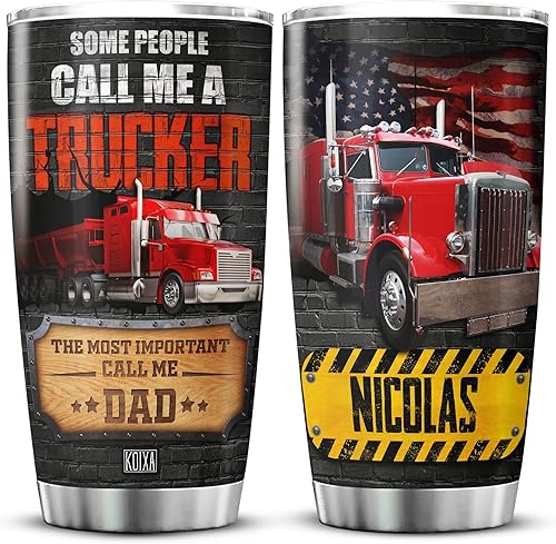 Miniatura 1 de KOIXA Vaso personalizado con texto en inglés "Some People Call Me Trucker Dad", regalos para hombres, taza de café aislada de acero inoxidable con