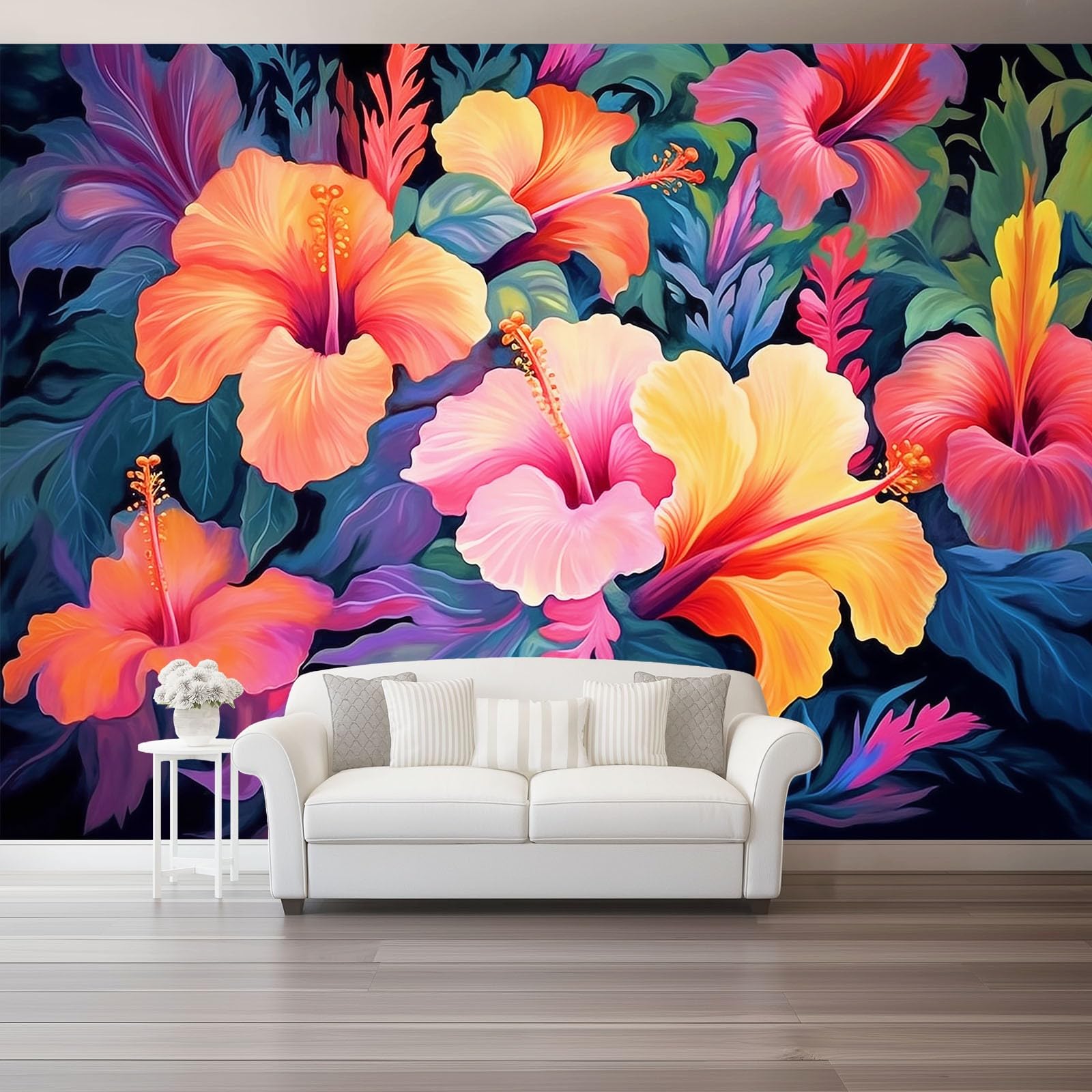 Carta Da Parati 250 x 175 cm Carta Da Parati Per Camera - Fantasia Ibisco Fiori Progettazione del modello - Colorato Da Letto Parete Non Tessuto Stampa Decorazione Murale