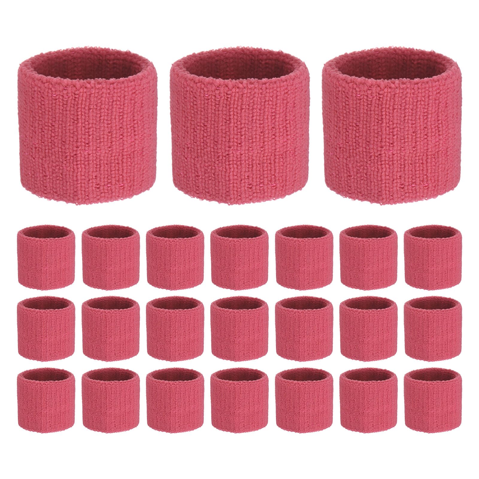 TIXIPEM Sports Sweatbands [24PCS] - Cotton Terry Cloth Wristbands Sweat Absorbent Use for Workout & Basketball & Running - [Rose Red-5CM W] Sweatbands Sports Wristband for Adult Teen