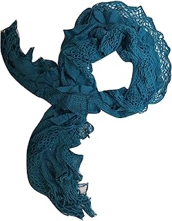 Purse babe Womens Net Chain Knitted Chunky Curly Scarf shawl With Lace And Fringe