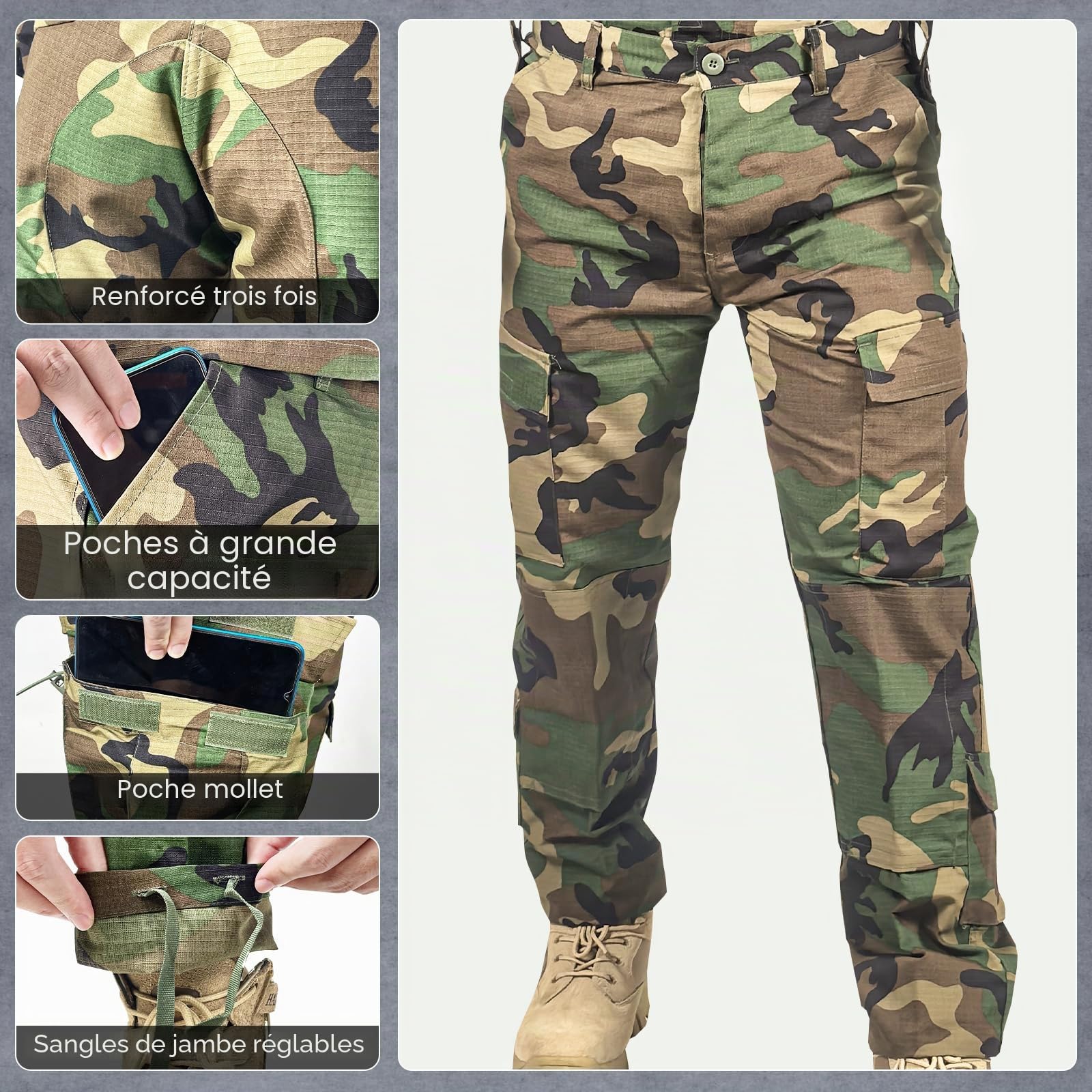 Tactical Military Camo BDU Ensemble d'uniforme pour homme Chemise de combat et pantalon Ripstop Vêtements pour l'extérieur, la chasse, l'airsoft, le paintball