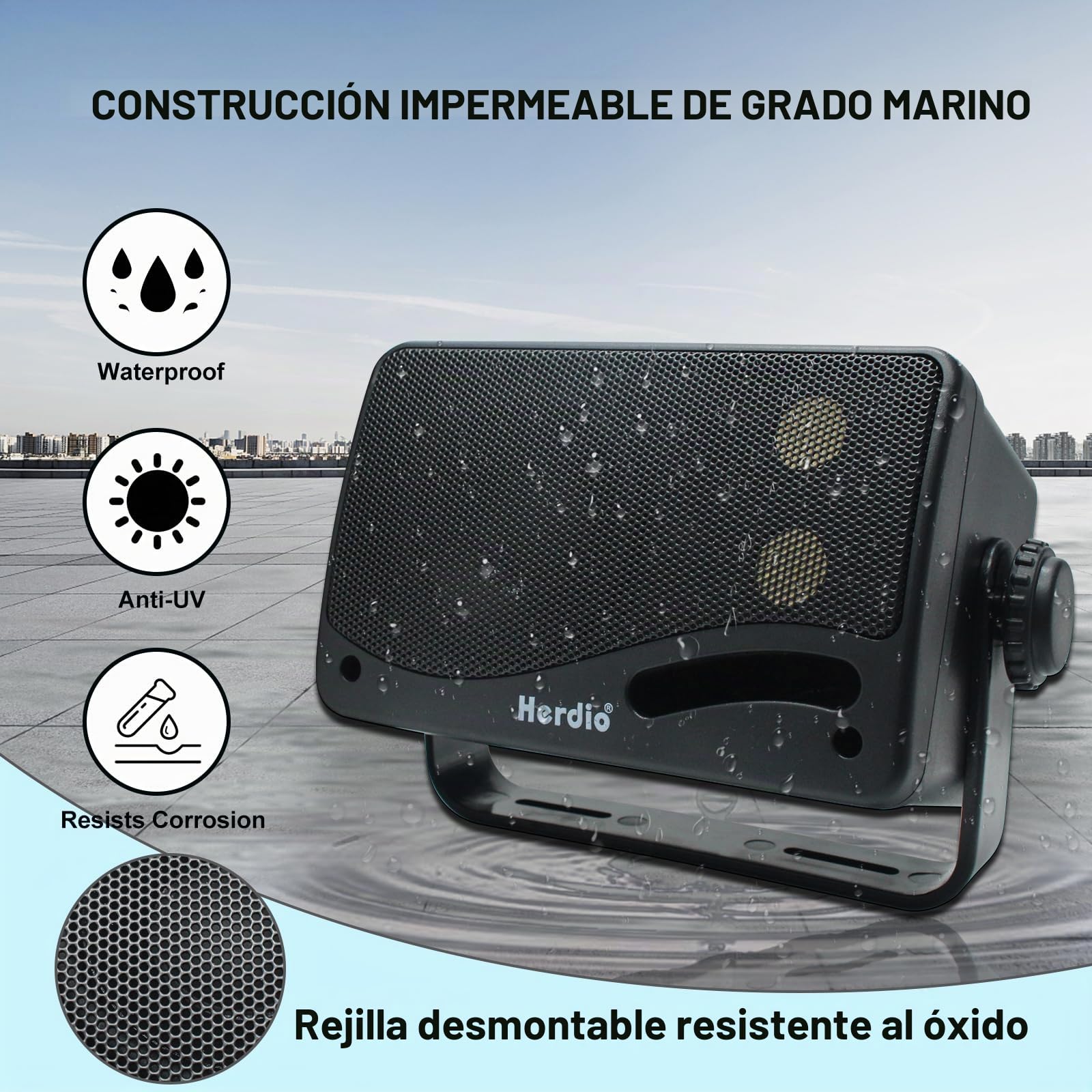 Herdio Altavoces pasivos para Exteriores de 3,5 Pulgadas, 200 W, 3 vías, Impermeables, para Interior, Exterior, Interior, Barco, jardín, Patio (1 par, Negro)