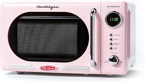 Miniatura 2 de Nostalgia Horno microondas retro compacto para encimera, 0.7 pies cúbicos, 700 vatios con pantalla digital LED, rosa y tostadora ancha retro de 2
