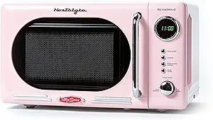 Nostalgia Retro Compact Countertop Microwave Oven 0.7 Cu. Ft. -700-Watts with LED Digital Display-Child Lock-Easy Clean Interior-Pink