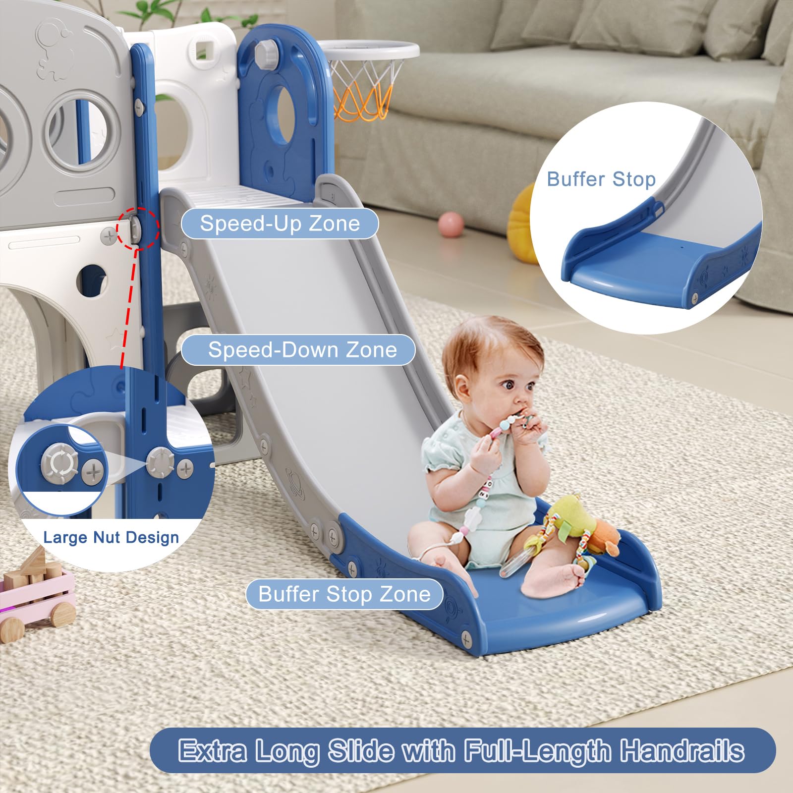 AIYAPLAY Kids Slide For Bed, Sofa, With Extended Length, Easy To Assemble And Store, Grey