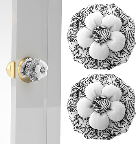 TIESOME 2 fundas de algodón para pomos de puerta con diseño floral, protectores de pared, reutilizables, lavables, para protección de manijas de