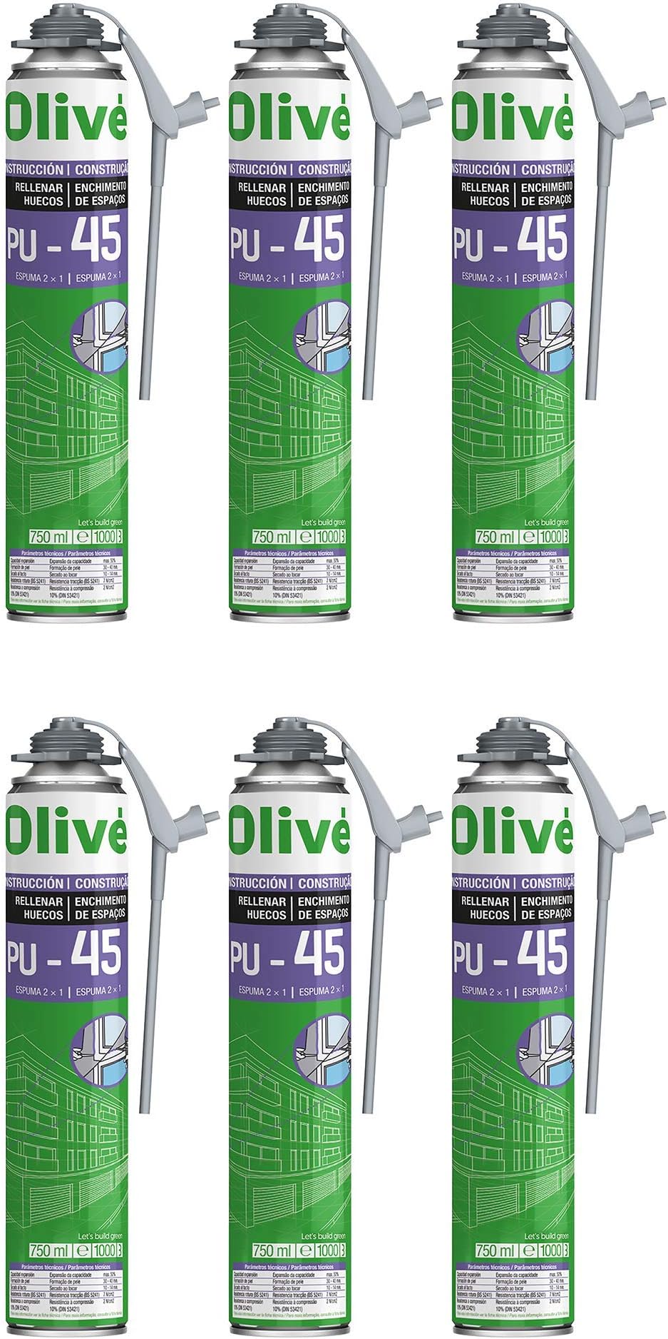 Set of 6 Expandable Polyurethane Foam – 750 ml Spray