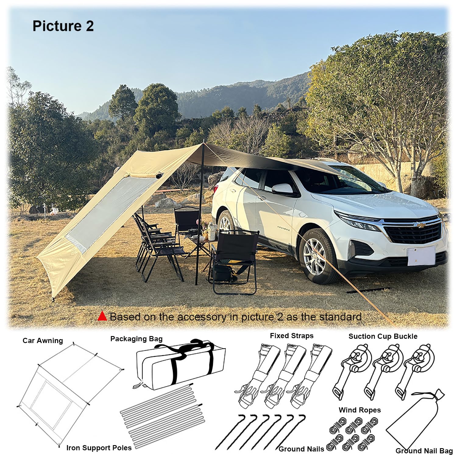Toldo Caravana Universal, 4.8x2.8m, Toldo para Coche y Furgoneta, Tienda de Campaña Lateral Impermeable, Toldo Camping para SUV Camper Furgonetas