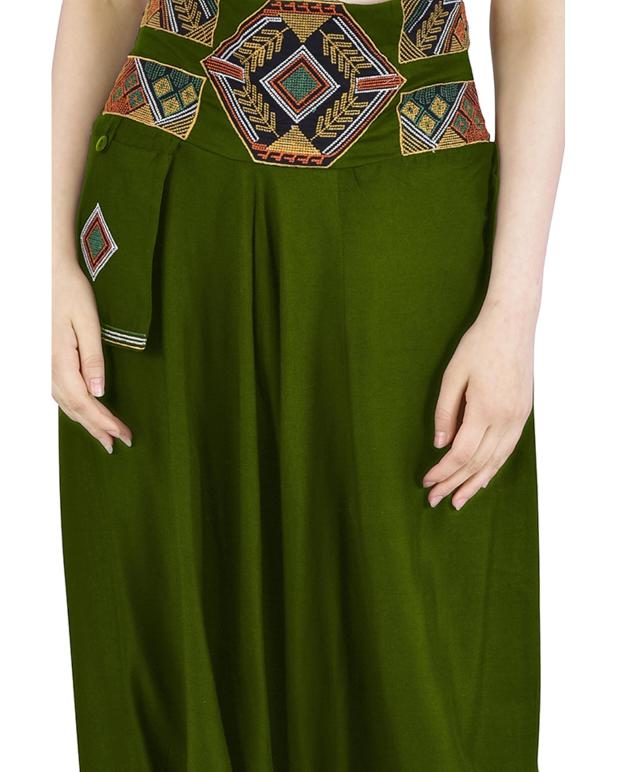 LUJOSO Harem Pants for Women | Stylish Afghani Salwar | Women's Rayon Fabric Pants Loose Fit for Yoga & Dancing | Waist Size 22 to 42 Inches, Free Size (in, Alpha, M, Regular, Green) 4